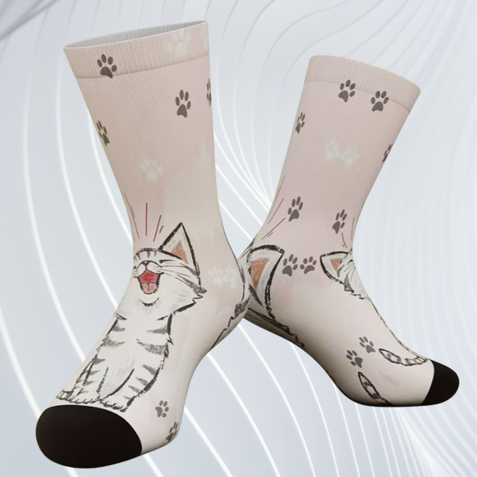 Other Cat Paw Print Crew Socks | Cute Cat Lover Socks | US 7–9.5 Size ONE SIZE - 1 Thumbnail