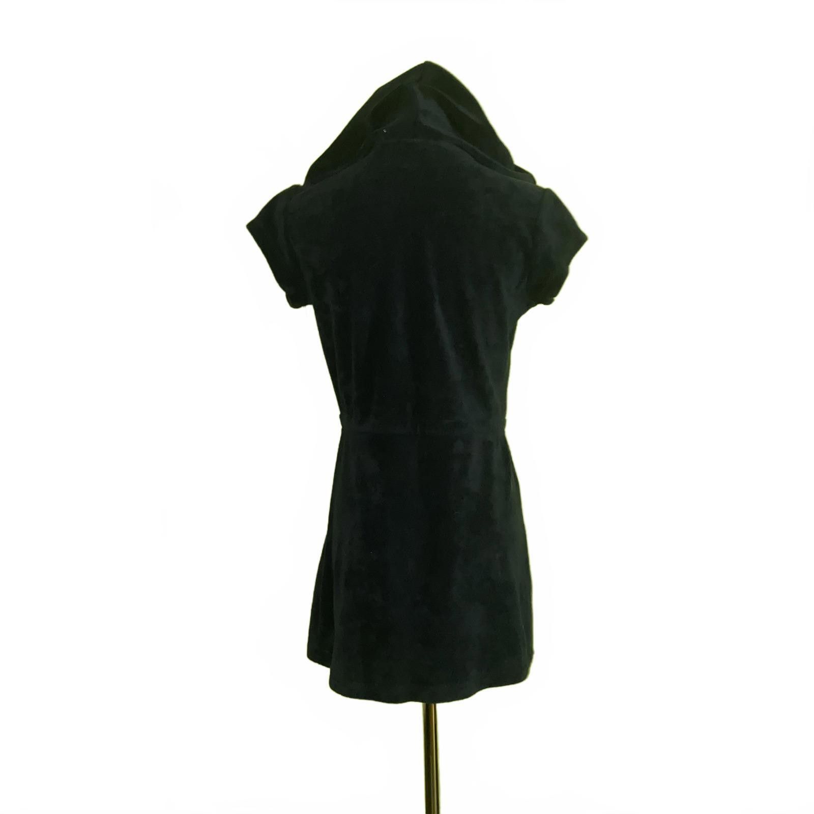 Designer Y2K Black Terry Cloth Zip Up Mini Dress Hoodie Style S Soft Size S / US 4 / IT 40 - 2 Thumbnail