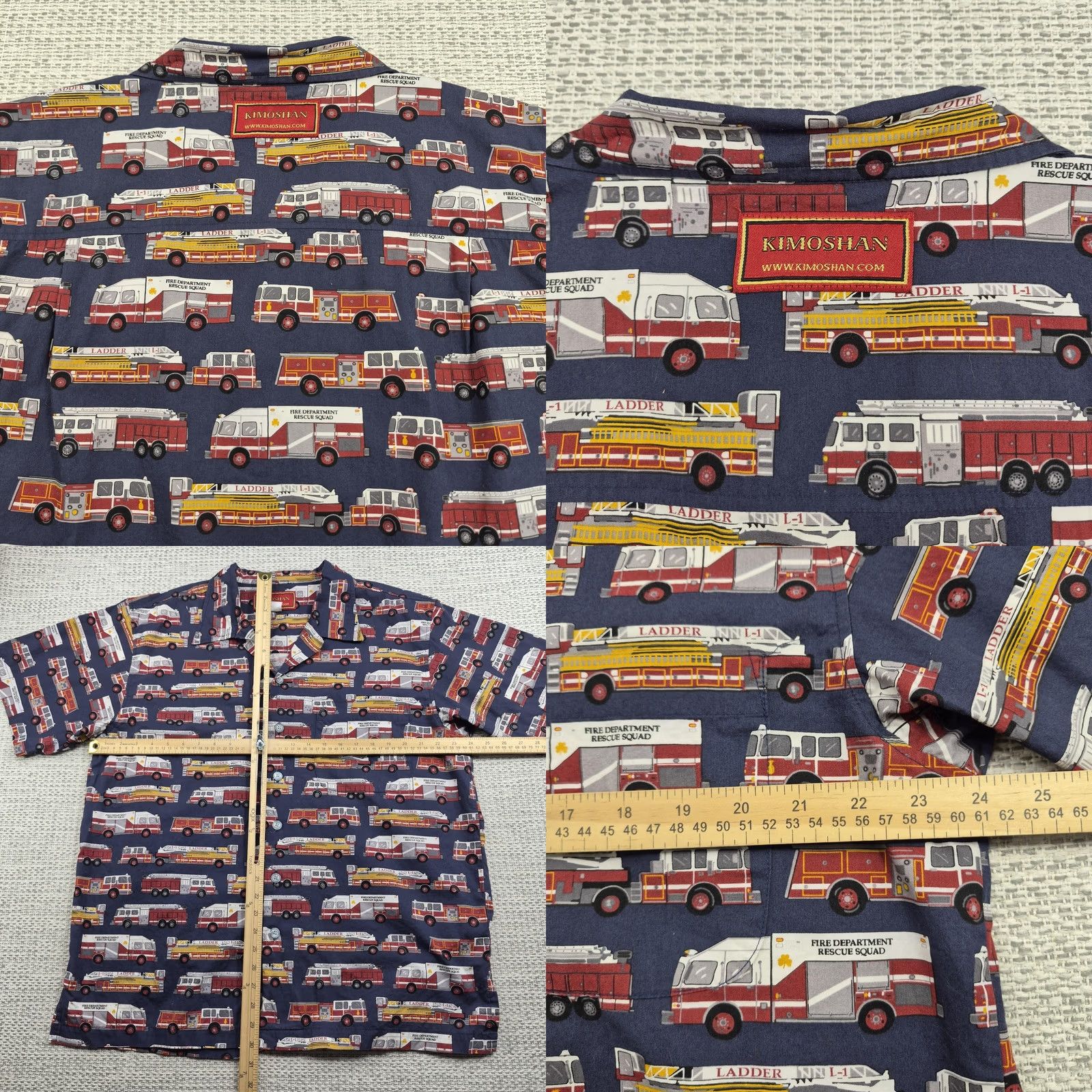 Vintage Kimoshan Button Up Shirt Mens Large Casual Fire Truck Print Short Sleeve Size US L / EU 52-54 / 3 - 8 Thumbnail