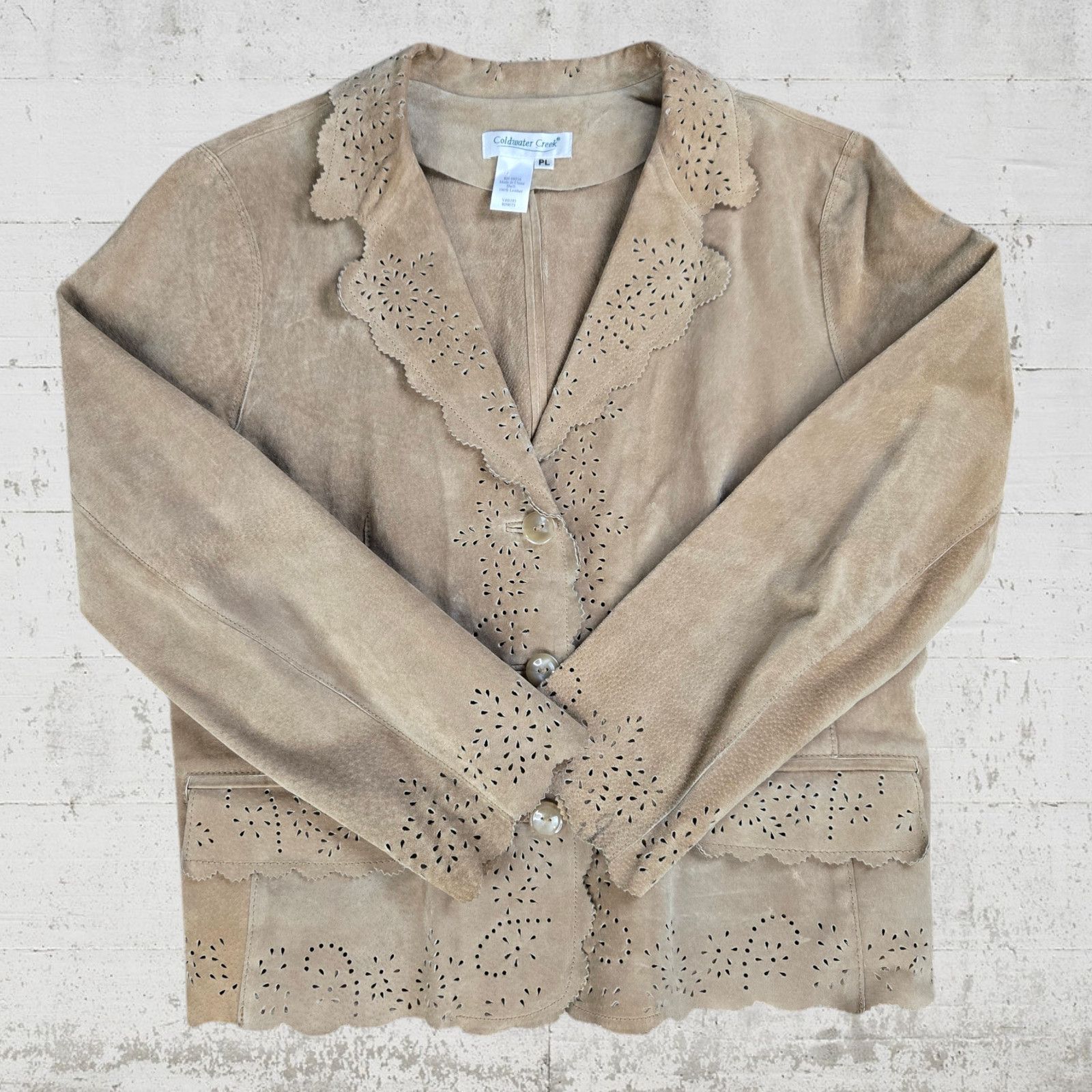 Coldwater Creek Vintage Tan Eyelet Western Leather Jacket Size Large Petite Size L / US 10 / IT 46 - 12 Thumbnail