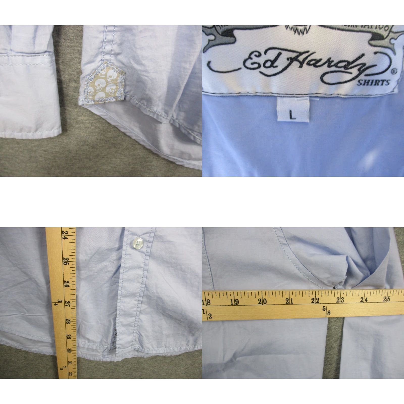 Ed Hardy VINTAGE Ed Hardy Shirt Large Embroidered Skull & Crossbones Mens Size US L / EU 52-54 / 3 - 8 Thumbnail