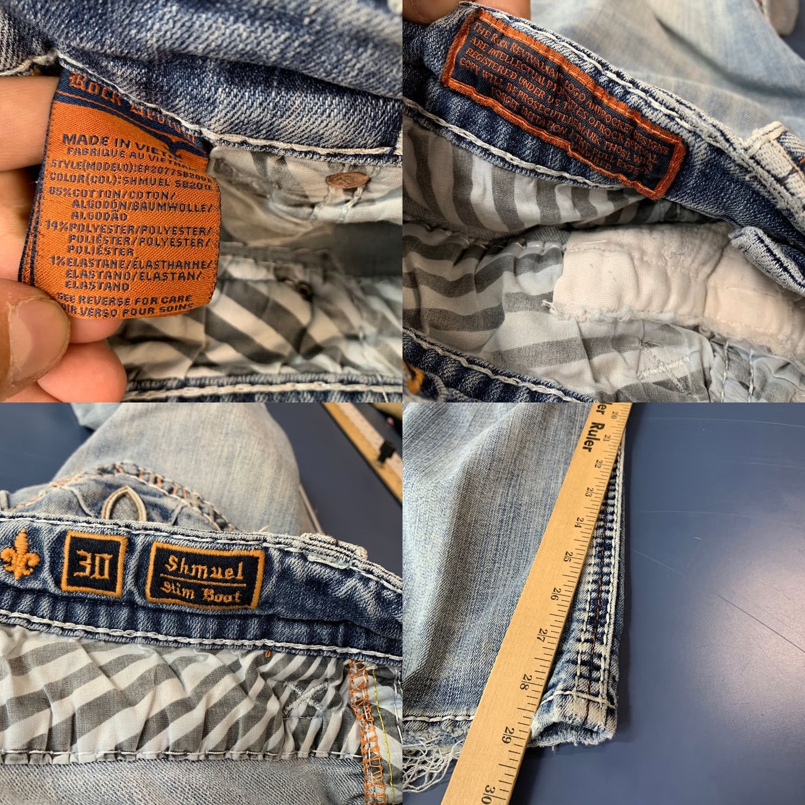 Vintage Rock Revival Denim Jeans Mens 30x29 Blue Slim Boot Cut Embroidered Leather Y2K Size US 30 / EU 46 - 9 Thumbnail