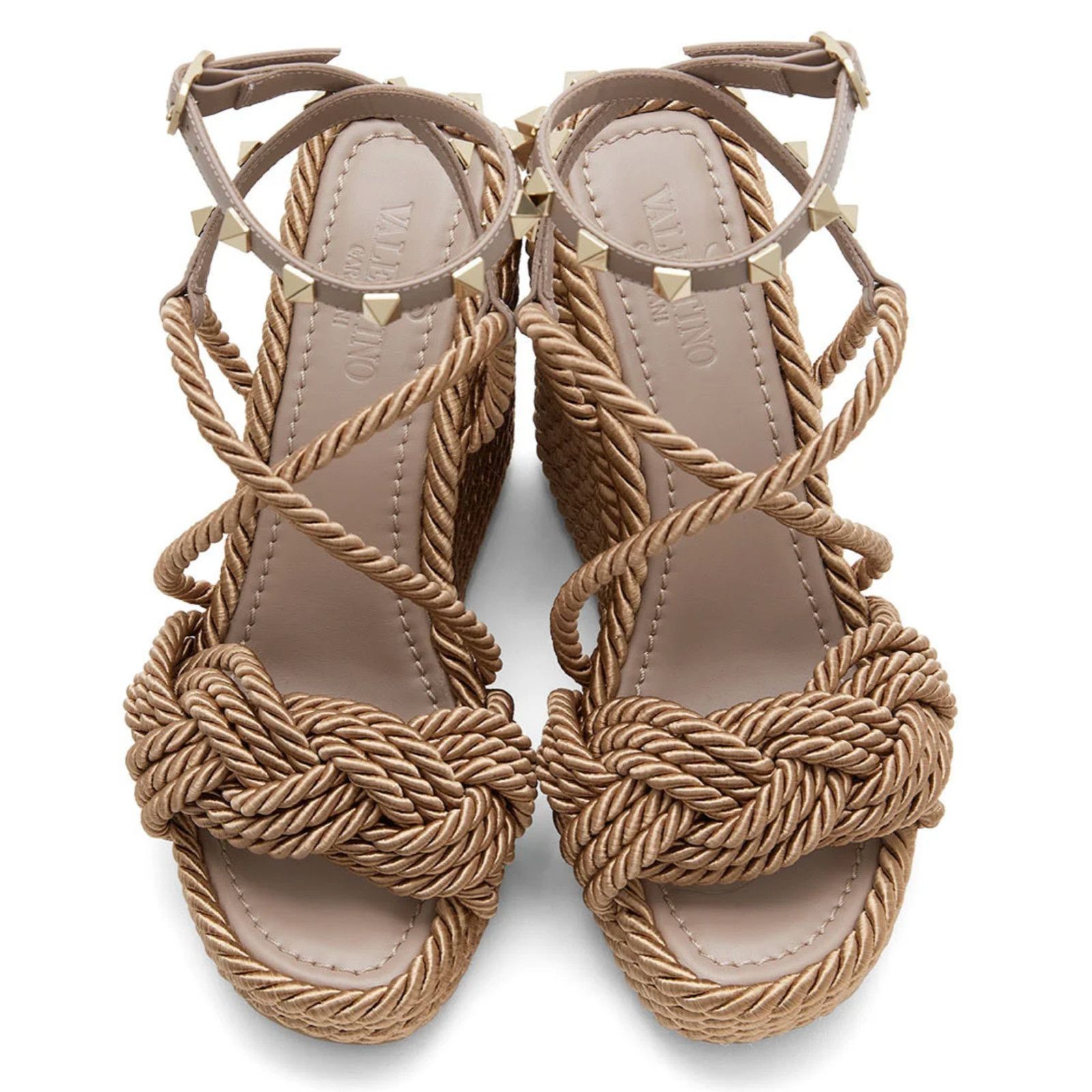 Valentino Rockstud Torchon Poudre Rope Wedge Ankle Strap Sandal 42 Size US 12 / IT 42 - 6 Thumbnail