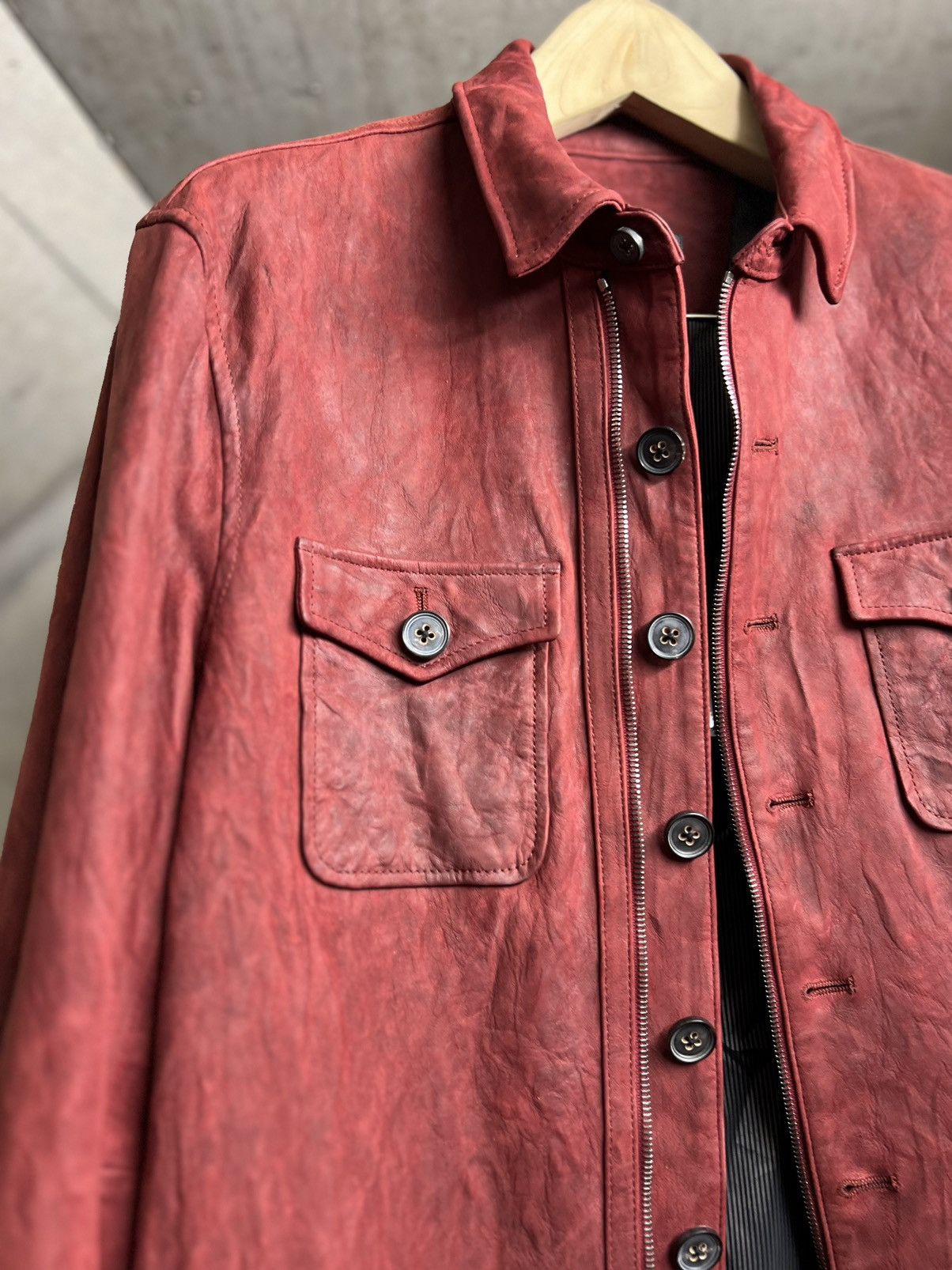 John Varvatos Crinkle leather horn button zipper jacket Size US M / EU 48-50 / 2 - 3 Thumbnail