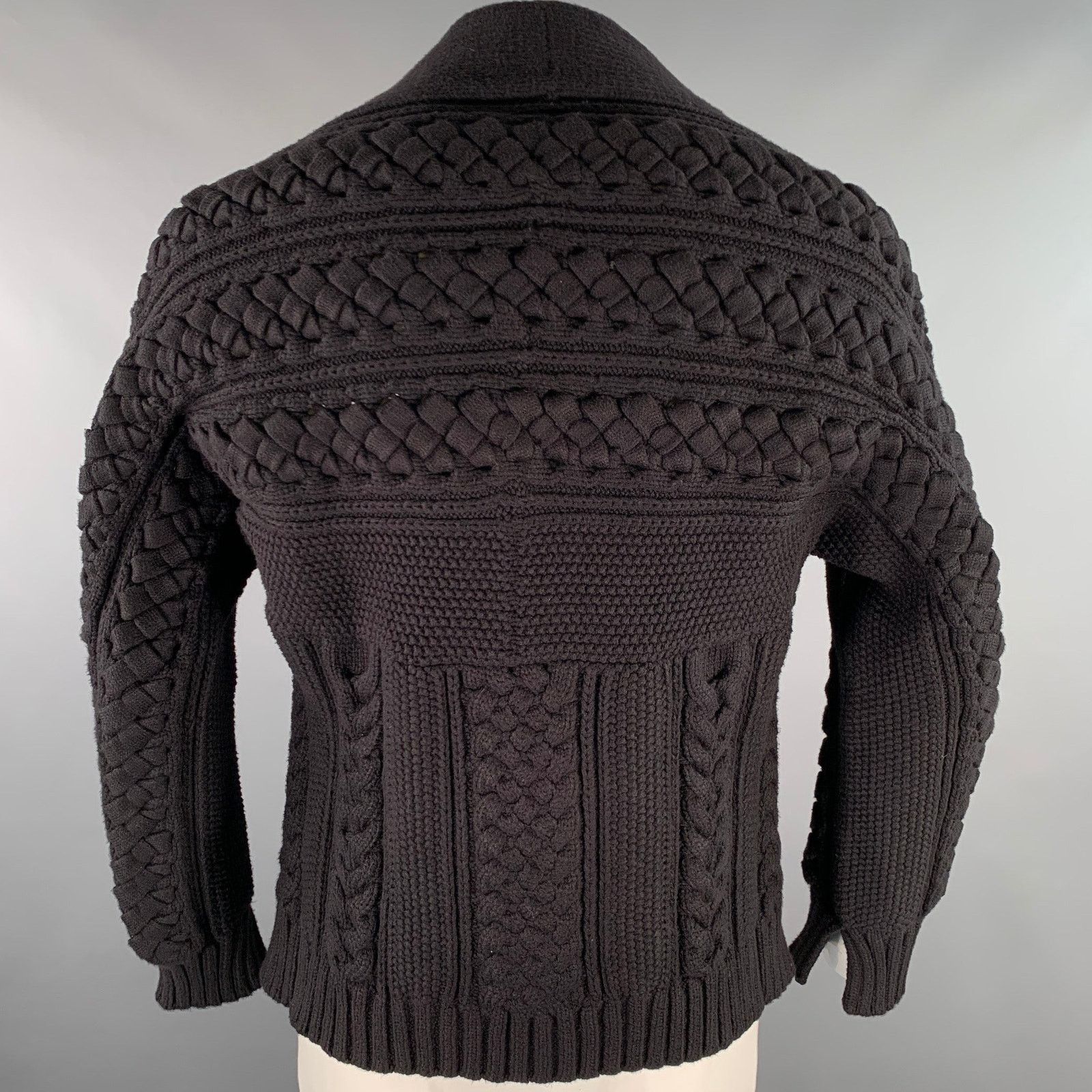 Burberry BURBERRY L Black Cable Knit Cotton Poly Raglan Sweater Size US L / EU 52-54 / 3 - 4 Thumbnail