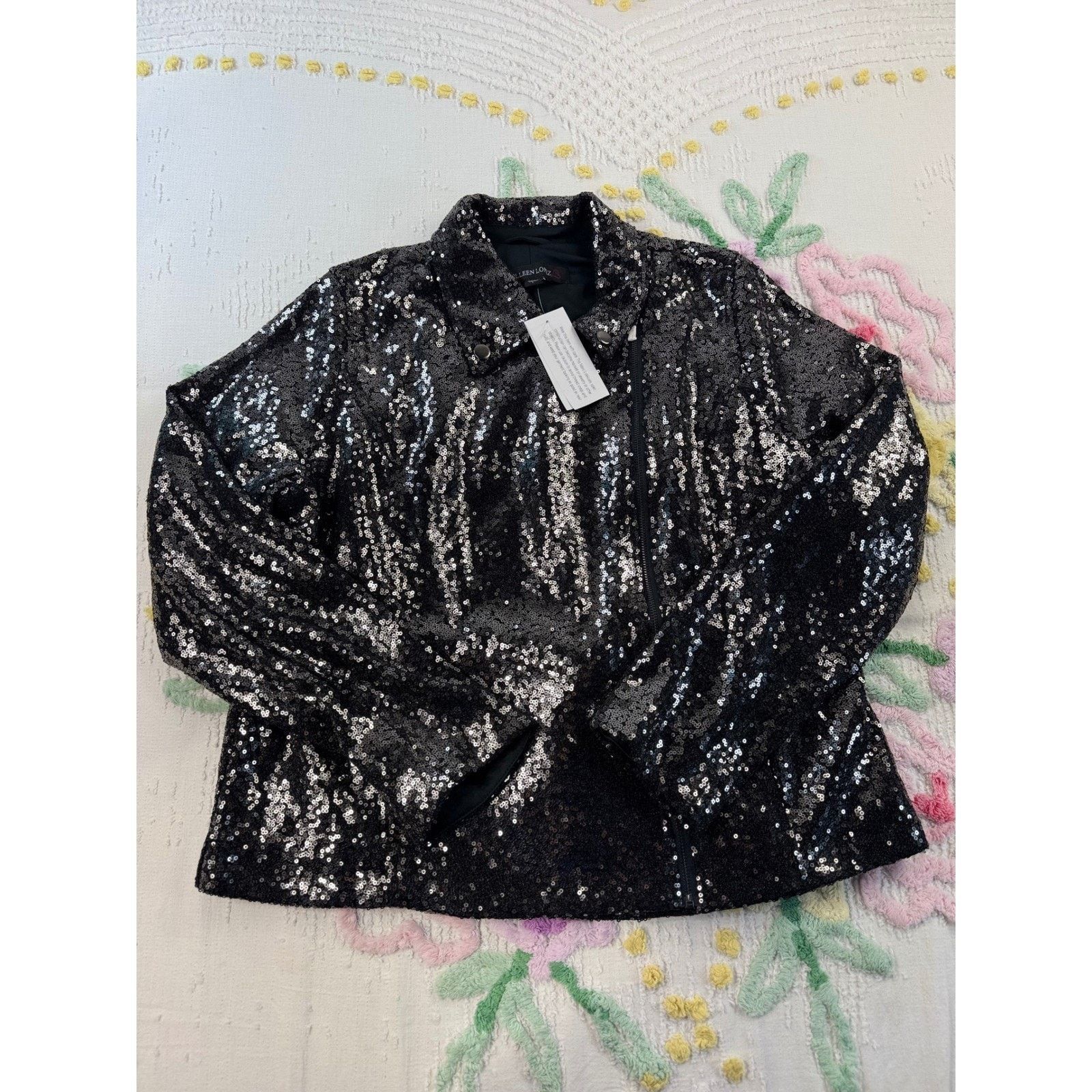 & Other Stories Colleen Lopez Womens Black Sequin Moto Jacket Asymmetrical L Size L / US 10 / IT 46 - 1 Thumbnail