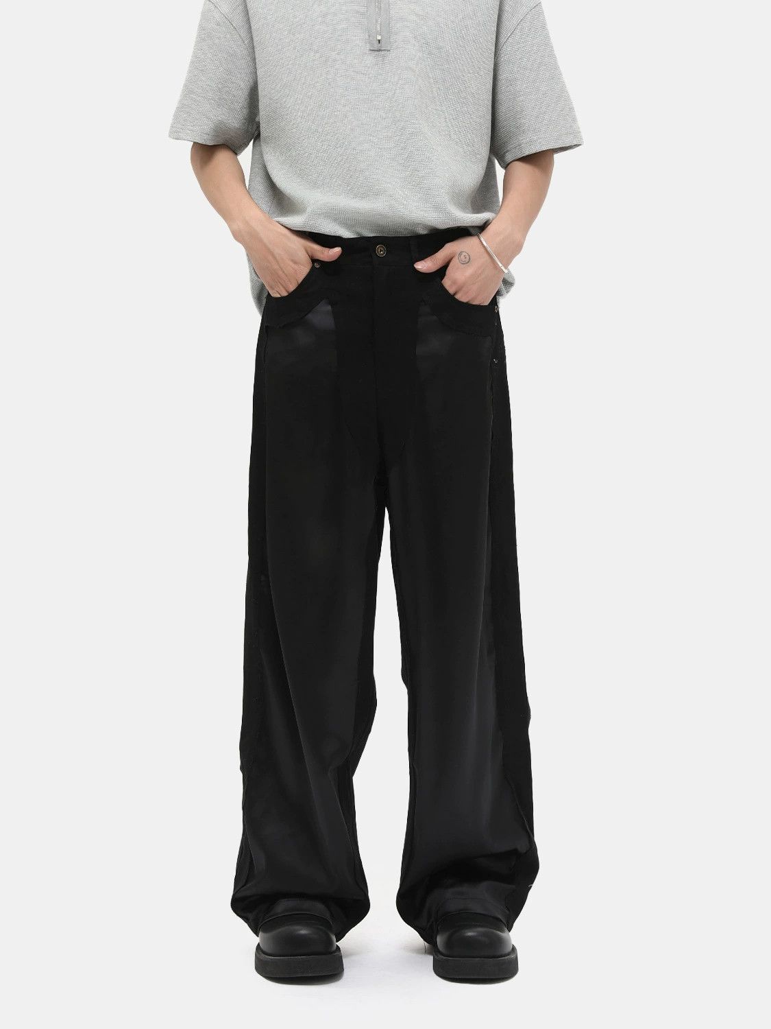 Japanese Brand × Jean Stitched PU leather straight loose versatile casual trousers Size US 32 / EU 48 - 1 Thumbnail