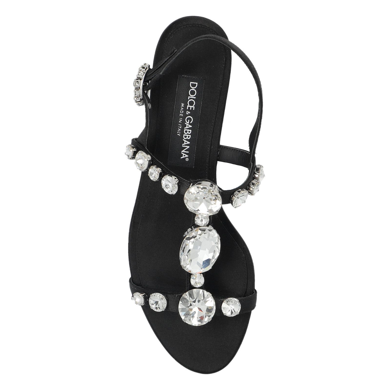 DOLCE&GABBANA Crystal Jewel Black Leather Sandals New & Auth