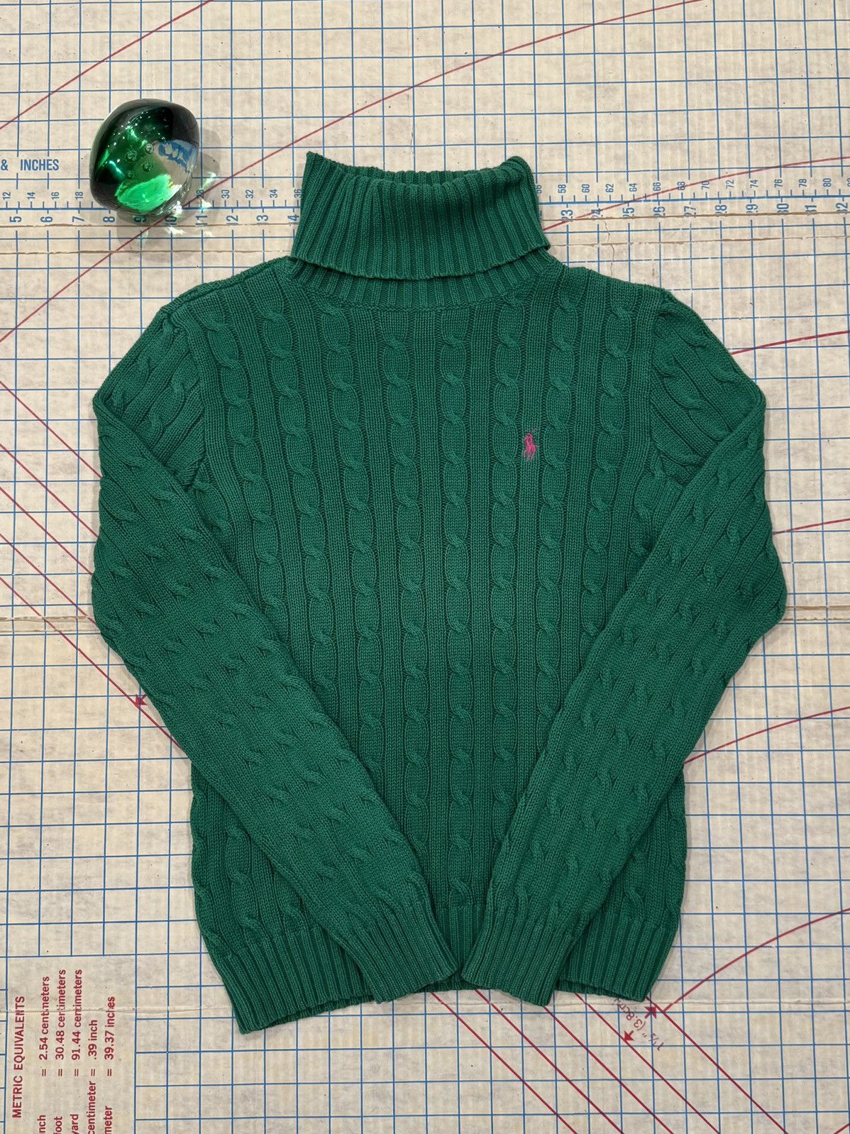 Ralph Lauren Ralph Lauren Sport Cable Knit Turtle Neck Sweater Green Med Size M / US 6-8 / IT 42-44 - 4 Thumbnail