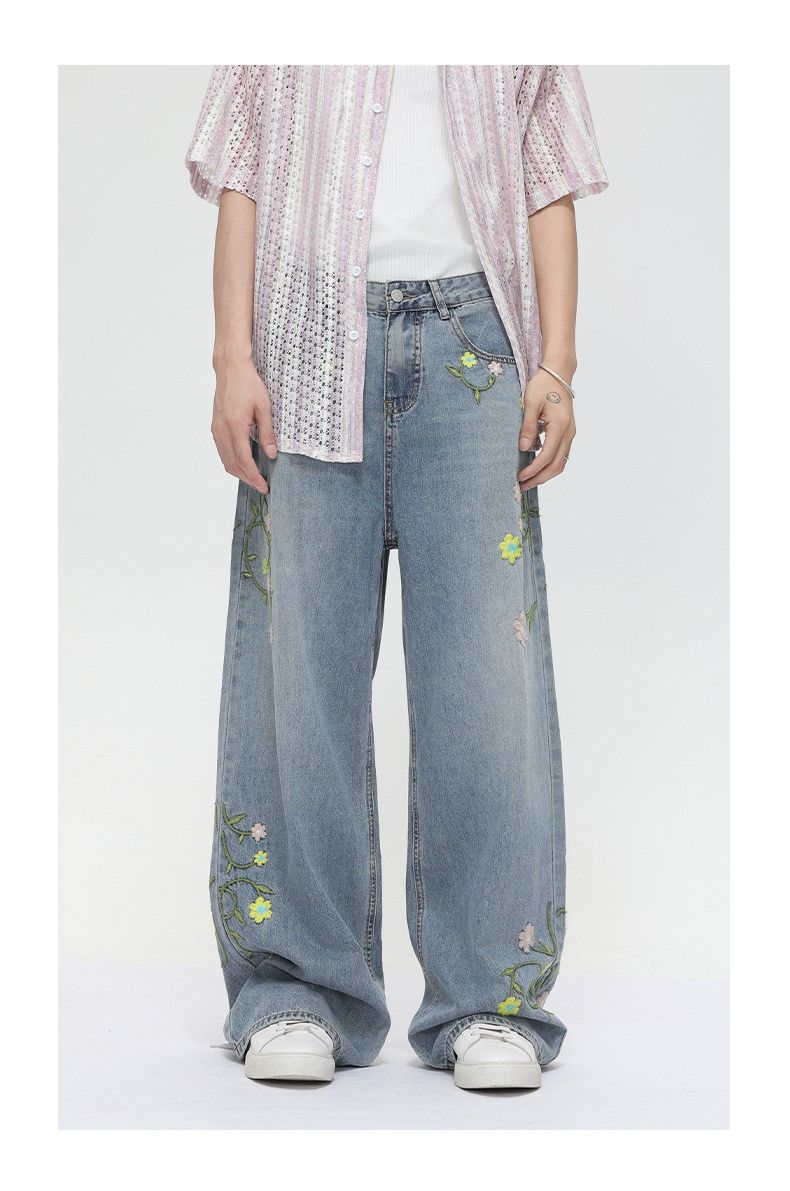 Japanese Brand Men's Japanese retro floral embroidered straight jeans Size US 32 / EU 48 - 1 Thumbnail