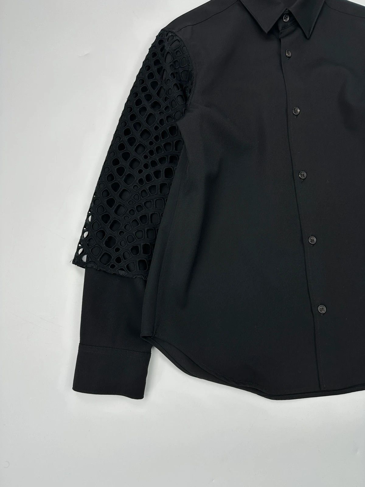 Yohji Yamamoto Y’s Yohji Yamamoto Black Wool Shirt Mesh Sleeves Details Size US S / EU 44-46 / 1 - 3 Thumbnail