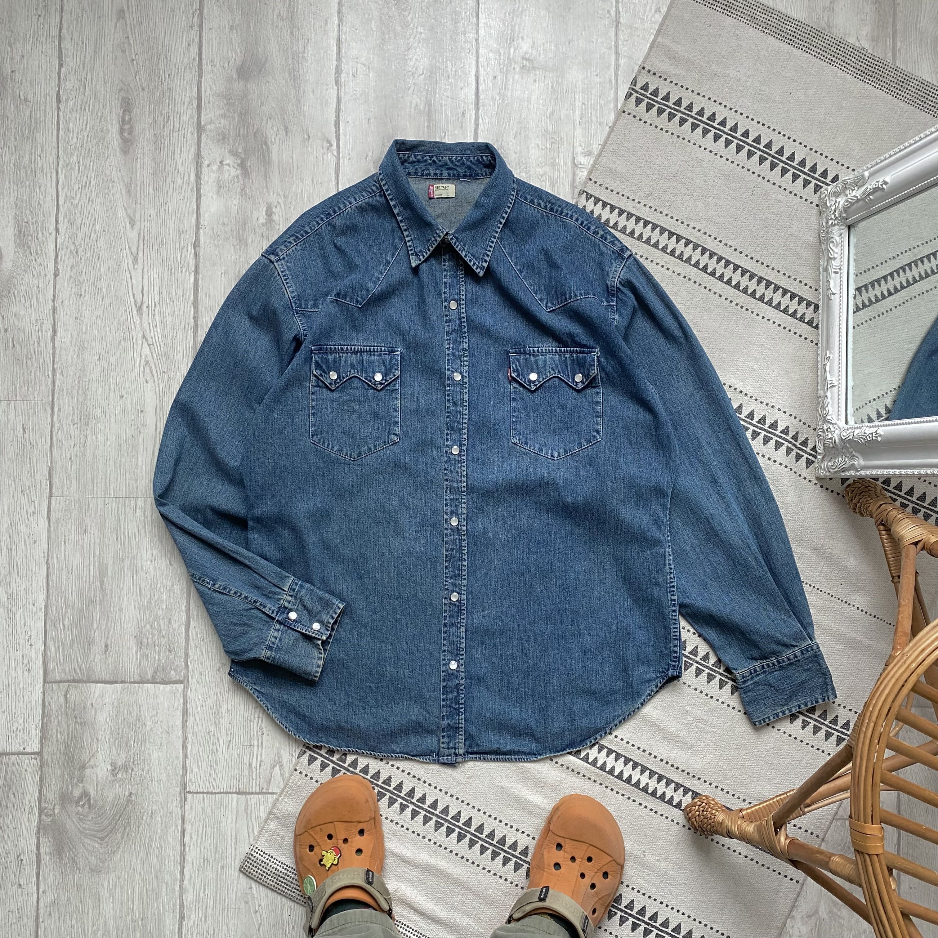 Cowboy Equipment 👔 Vintage Levis Denim shirt Western Cowboy Diesel Wrangler Size US XL / EU 56 / 4 - 7 Thumbnail