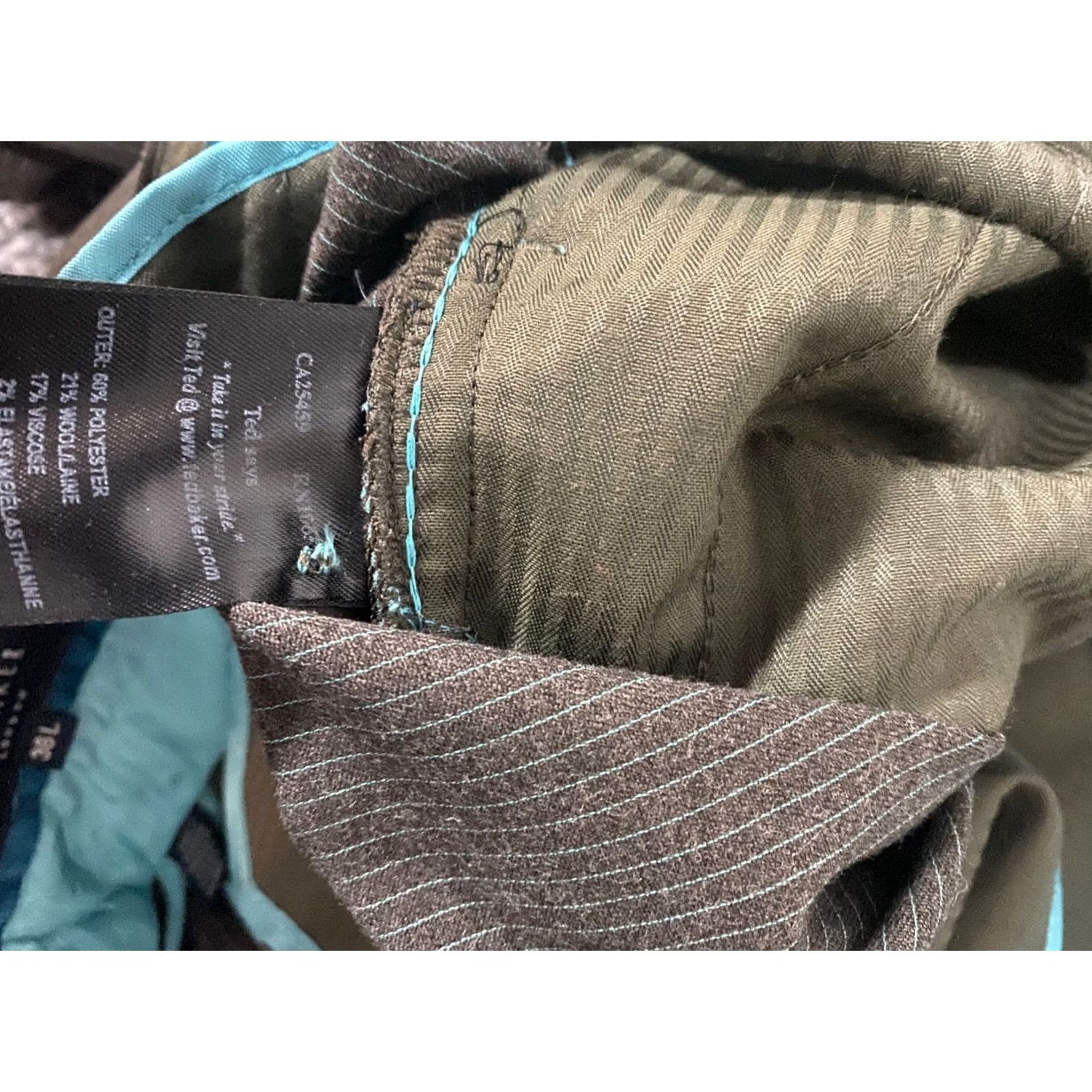 Ted Baker Ted Baker London Pants Mens 36x34 Green Striped Wool Stretch Straight Knit Flat Front Zipper Chino Regular Inseam 34 Size US 36 / EU 52 - 5 Thumbnail