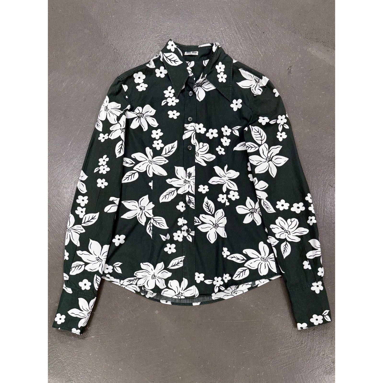 Miu Miu S/S2003 Miu Miu floral green shirt Size S / US 4 / IT 40 - 1 Thumbnail