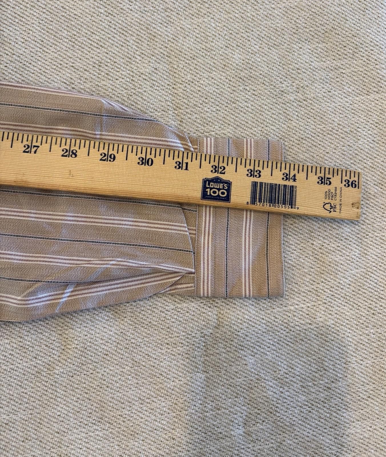 Reed Ferrel Reed Dobbs Cloth Striped Tan Brown Dress Shirt 15-34 Size 38R - 6 Thumbnail