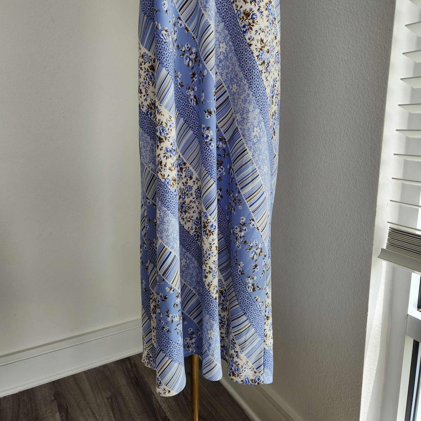 Vintage Vintage Blue Floral Striped Sheath Sleeveless Maxi Dress M Size M / US 6-8 / IT 42-44 - 3 Thumbnail