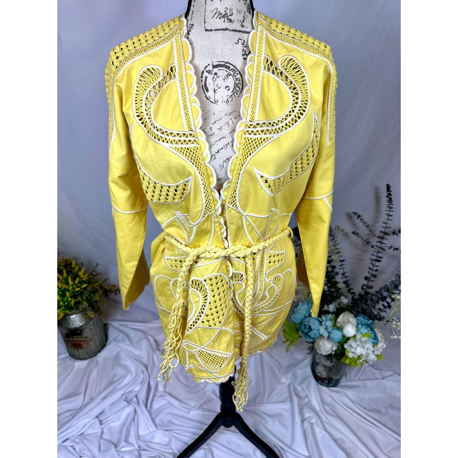Maje Maje Crochet-Panel Cotton Jacket Belt Yellow size 40 (L) Size L / US 10 / IT 46 - 10 Thumbnail