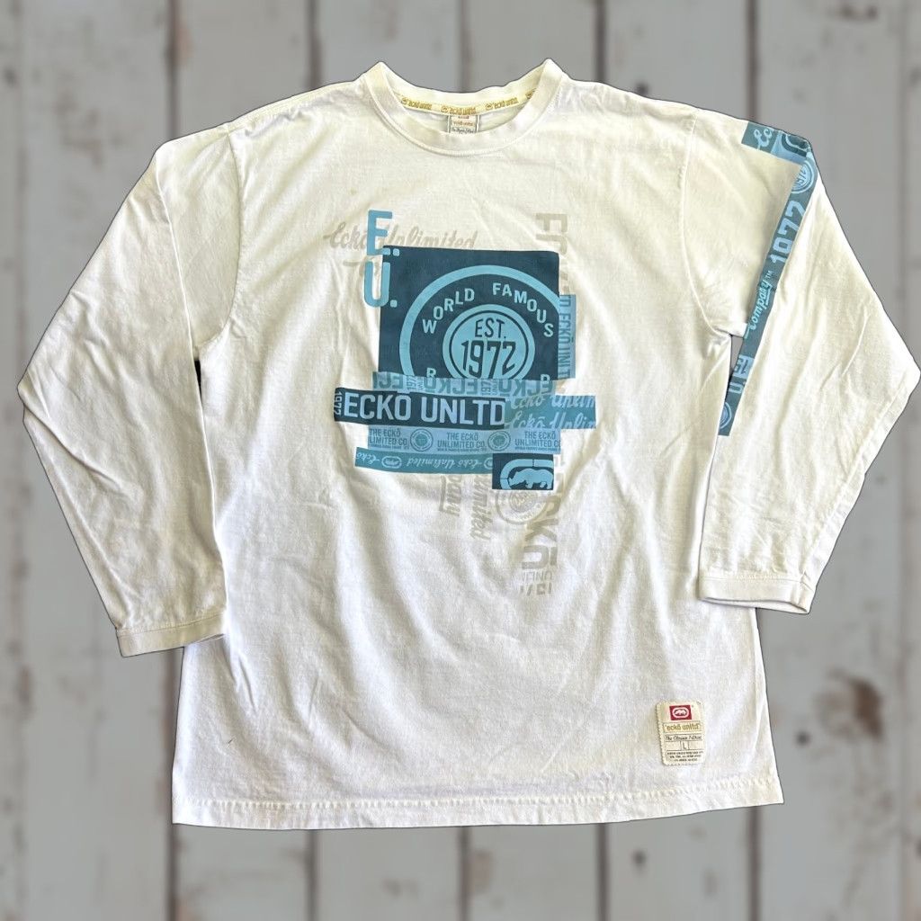 Ecko Unltd. VINTAGE Ecko Unltd. Shirt L White Graphic Sleeve Long Sleeve Crew Neck Mens 90s Hip Hop Streetwear Size US L / EU 52-54 / 3 - 1 Thumbnail