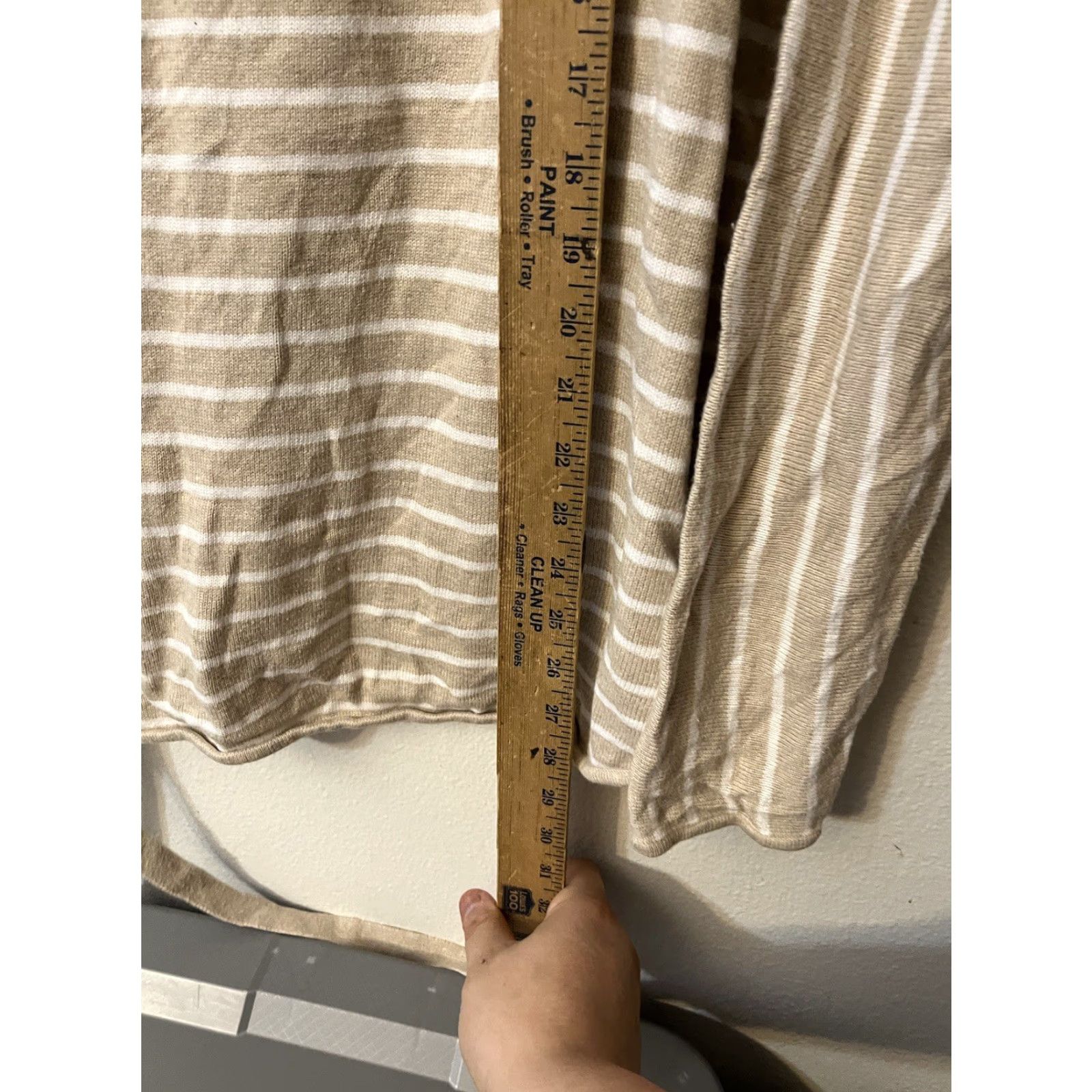 Michael Kors Michael Kors Women's Large Tan White Striped Pullover Sweater with Side Ties, Casual Knit, 3/4 Sleeve, Relaxed Fit, Classic Marine Theme Size L / US 10 / IT 46 - 4 Thumbnail