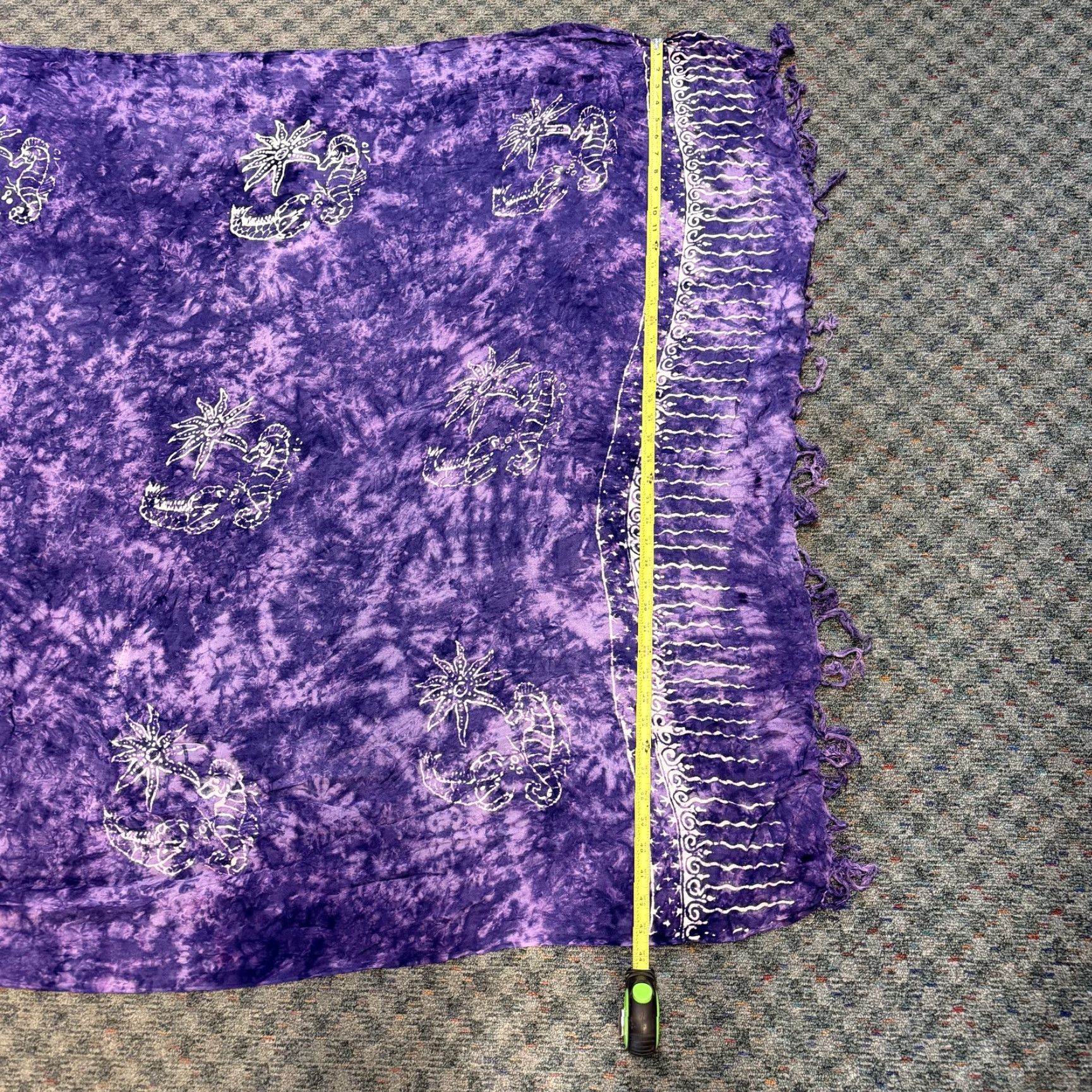Vintage Simona Womens Shawl/Wrap One Size Purple Batik Fringe Seahorse Beach Hippie Boho Shawl Wrap Rectangle Scarf Summer 54in 43.5in Mens Womens Size ONE SIZE - 3 Thumbnail