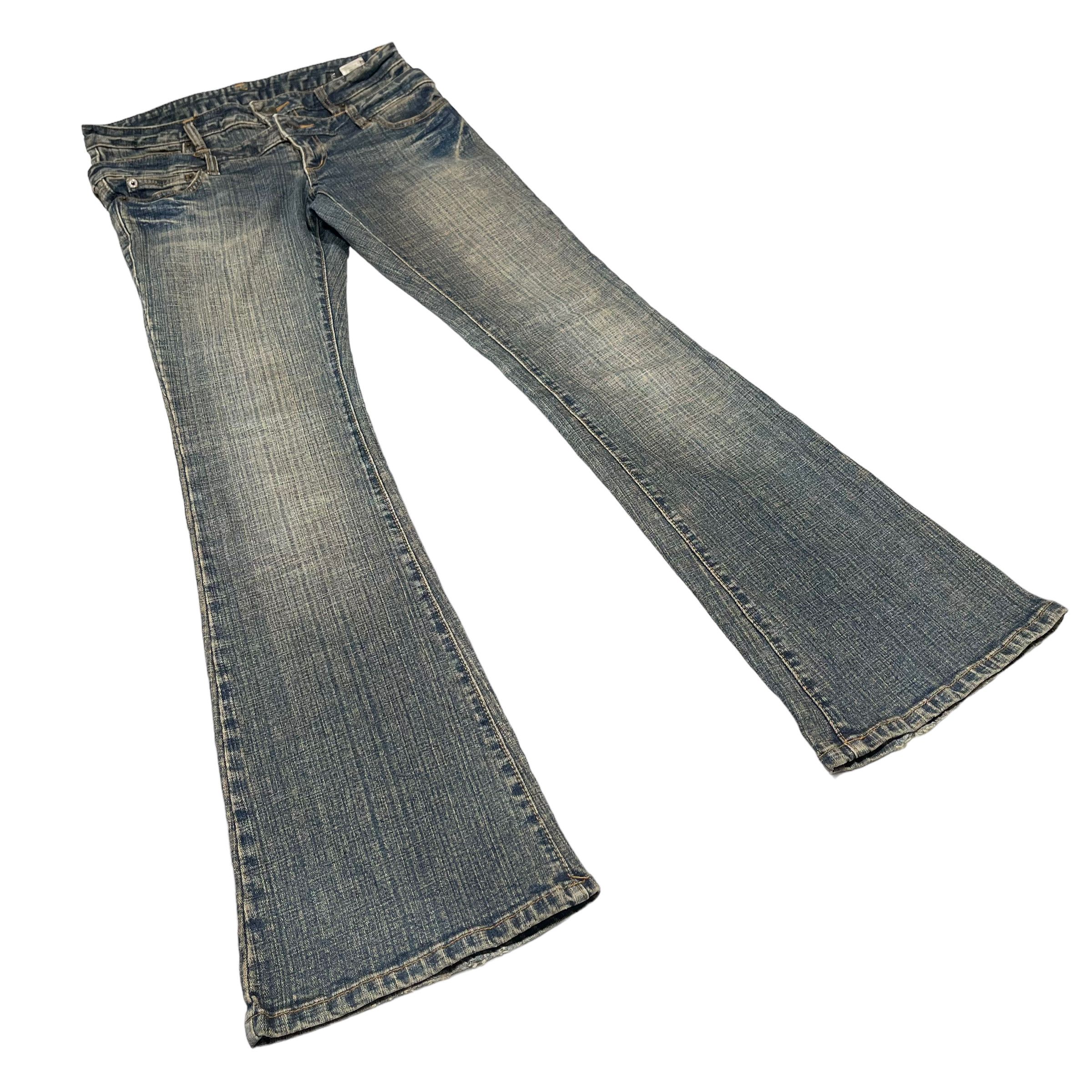 If Six Was Nine × KMRii × Tornado Mart Flare Double Waist Washed Punk Sick Denim Jeans Size US 29 - 3 Thumbnail