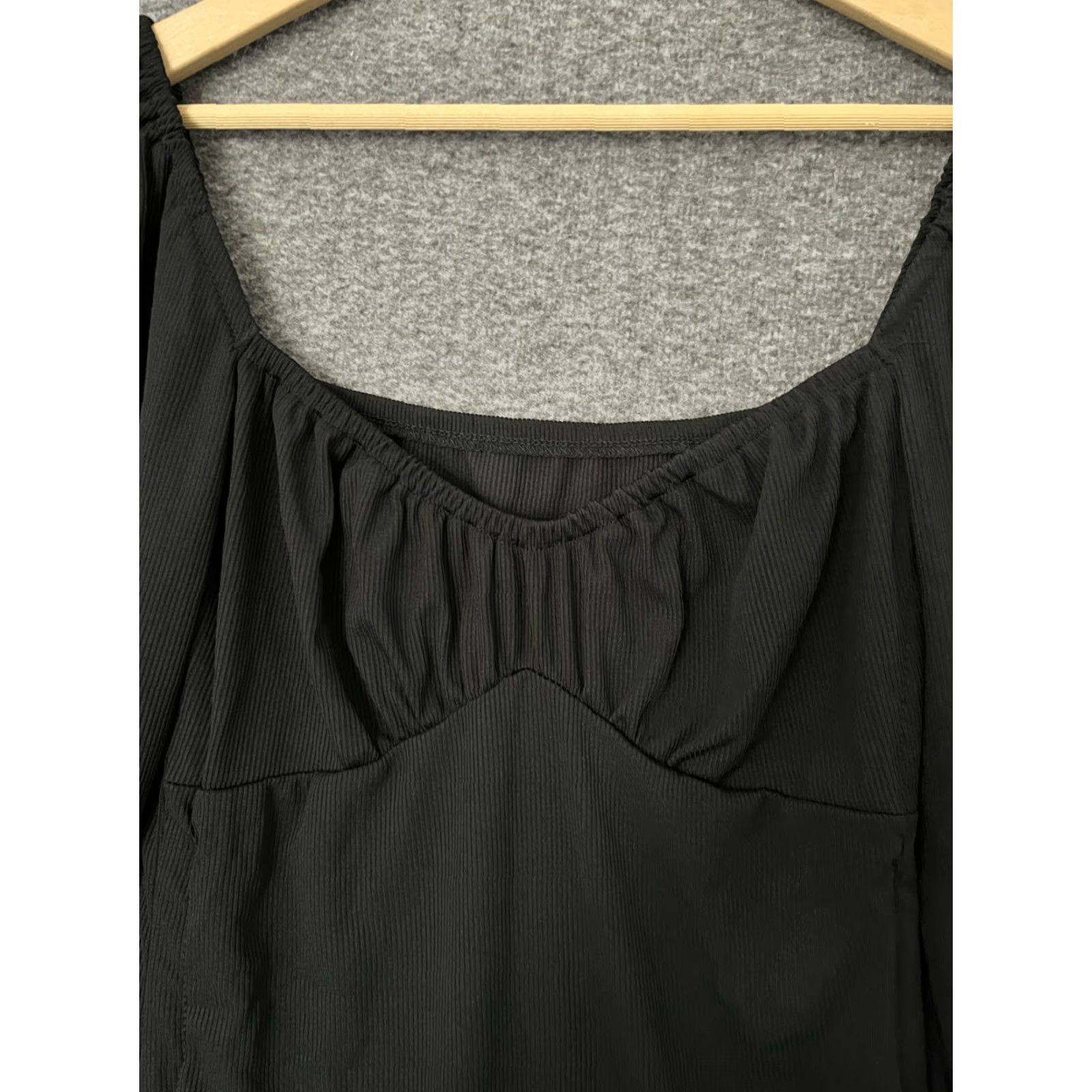 Vintage Solid Black Women's Dress Mini Puff Sleeve Ruched Drawstring Size L Womens Size L / US 10 / IT 46 - 3 Thumbnail