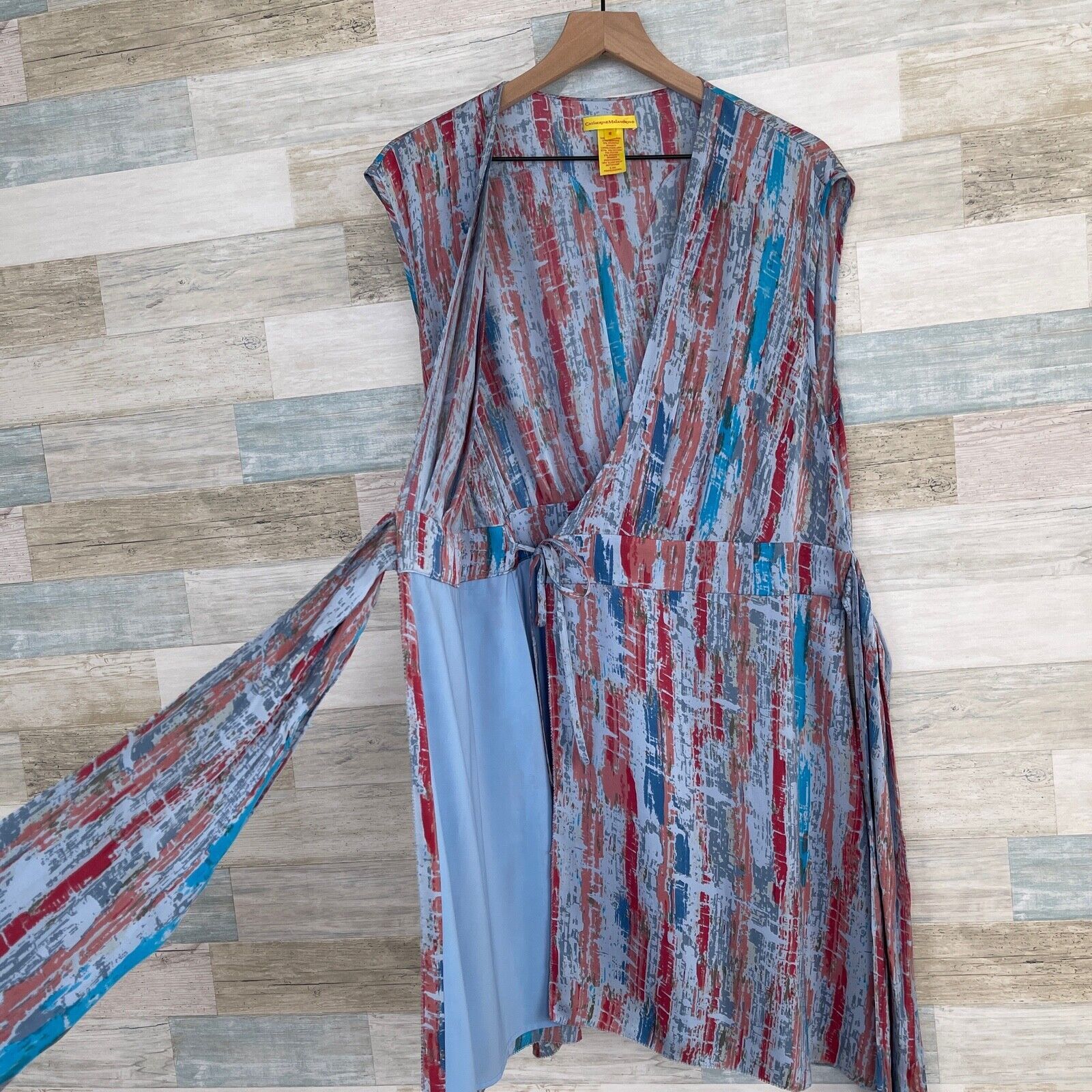Other Catherine Malandrino Silk Tie Wrap Dress Blue Print Pleat 10 Size L / US 10 / IT 46 - 6 Thumbnail