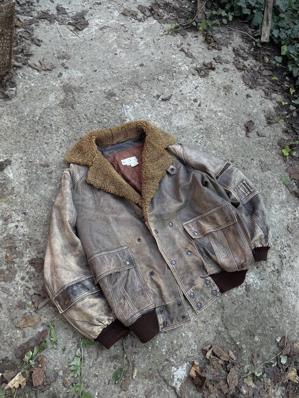 Other Vintage Brown Leather Aviator Bomber Jacket Size US L / EU 52-54 / 3 - 2 Thumbnail