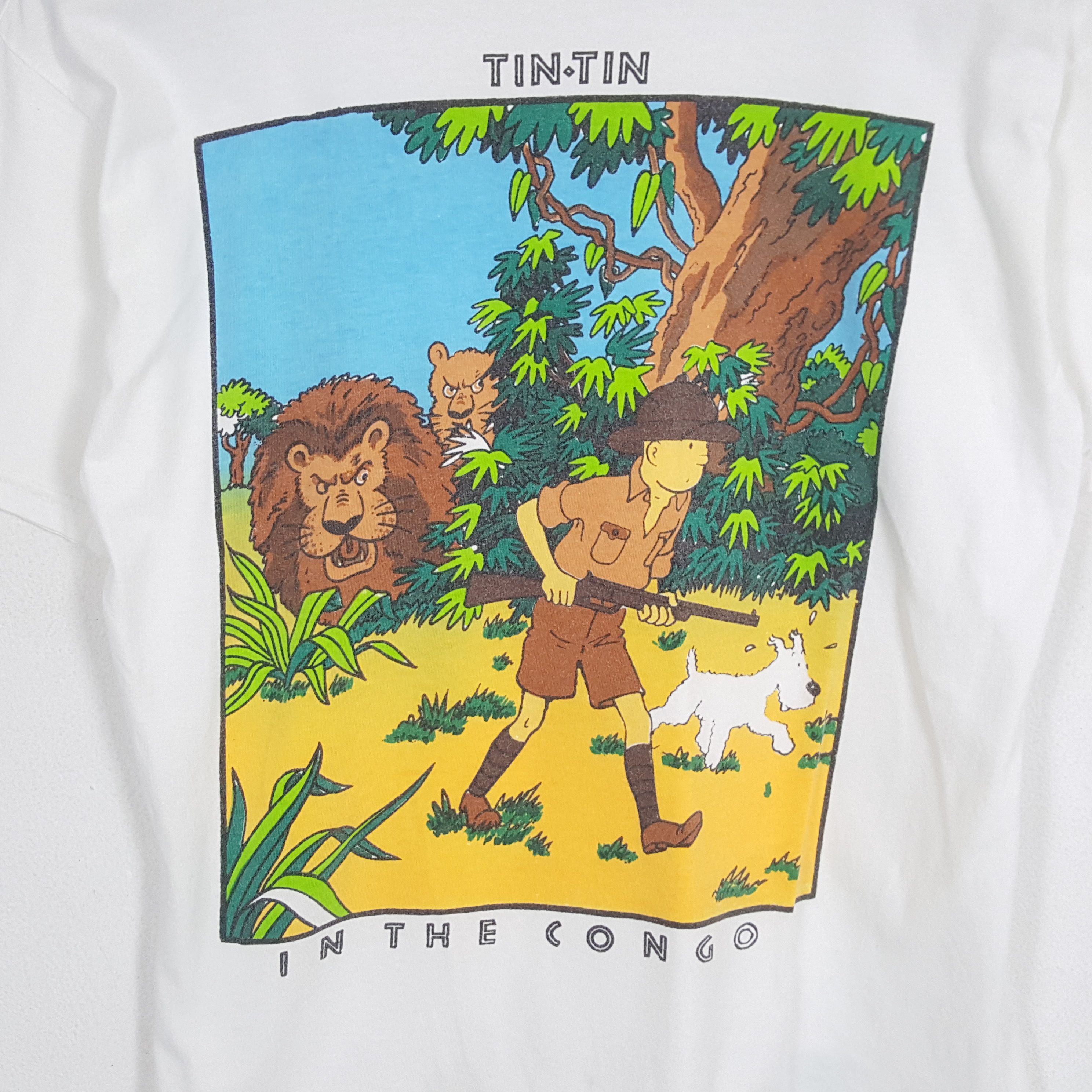 Vintage TINTIN IN THE CONGO Streetwear Style Cartoon Tshirt Size US M / EU 48-50 / 2 - 2 Thumbnail