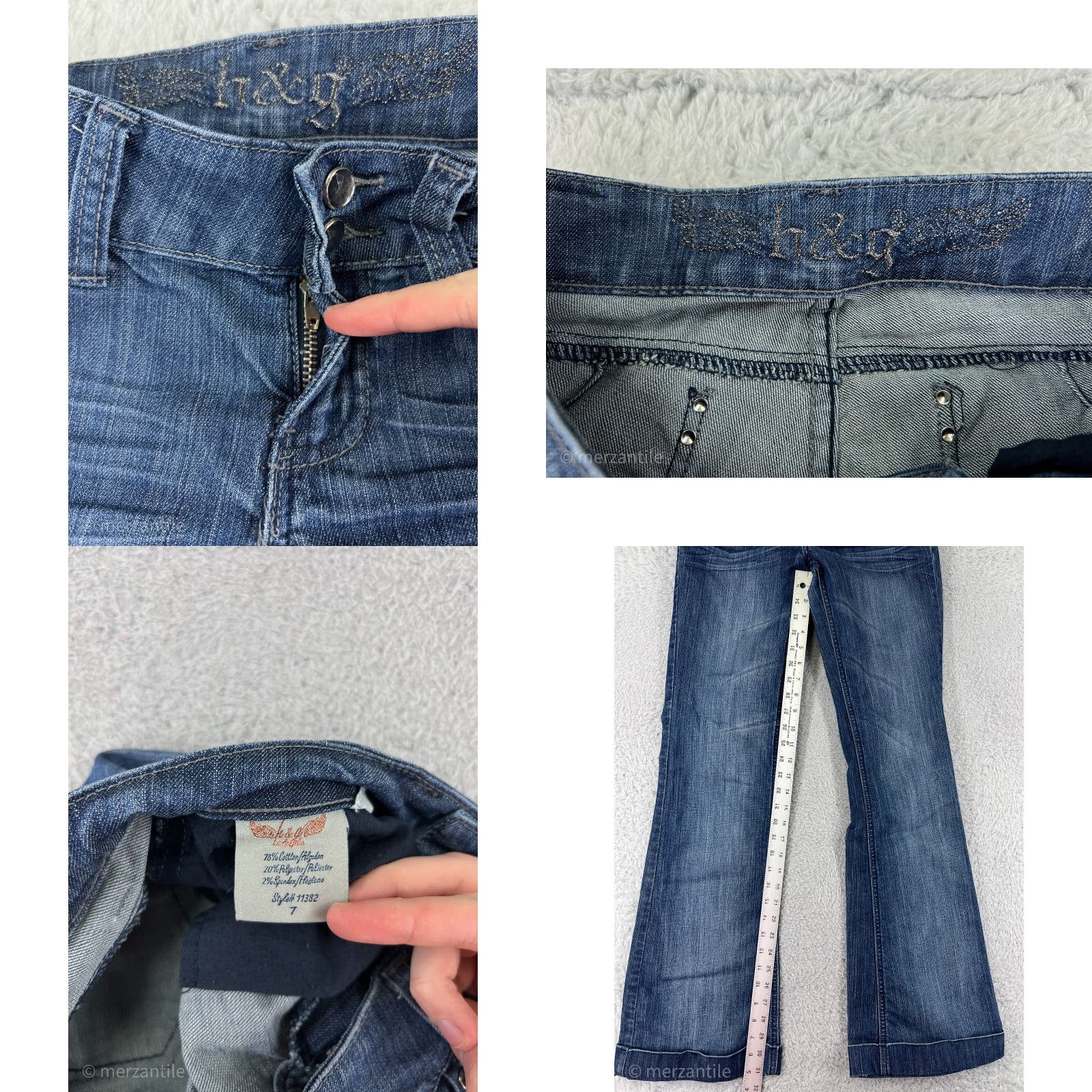 Vintage H&G Jeans Womens 7 Blue Denim Flared Embellish Embroidered Cotton Blend Size 28" / US 6 / IT 42 - 8 Thumbnail