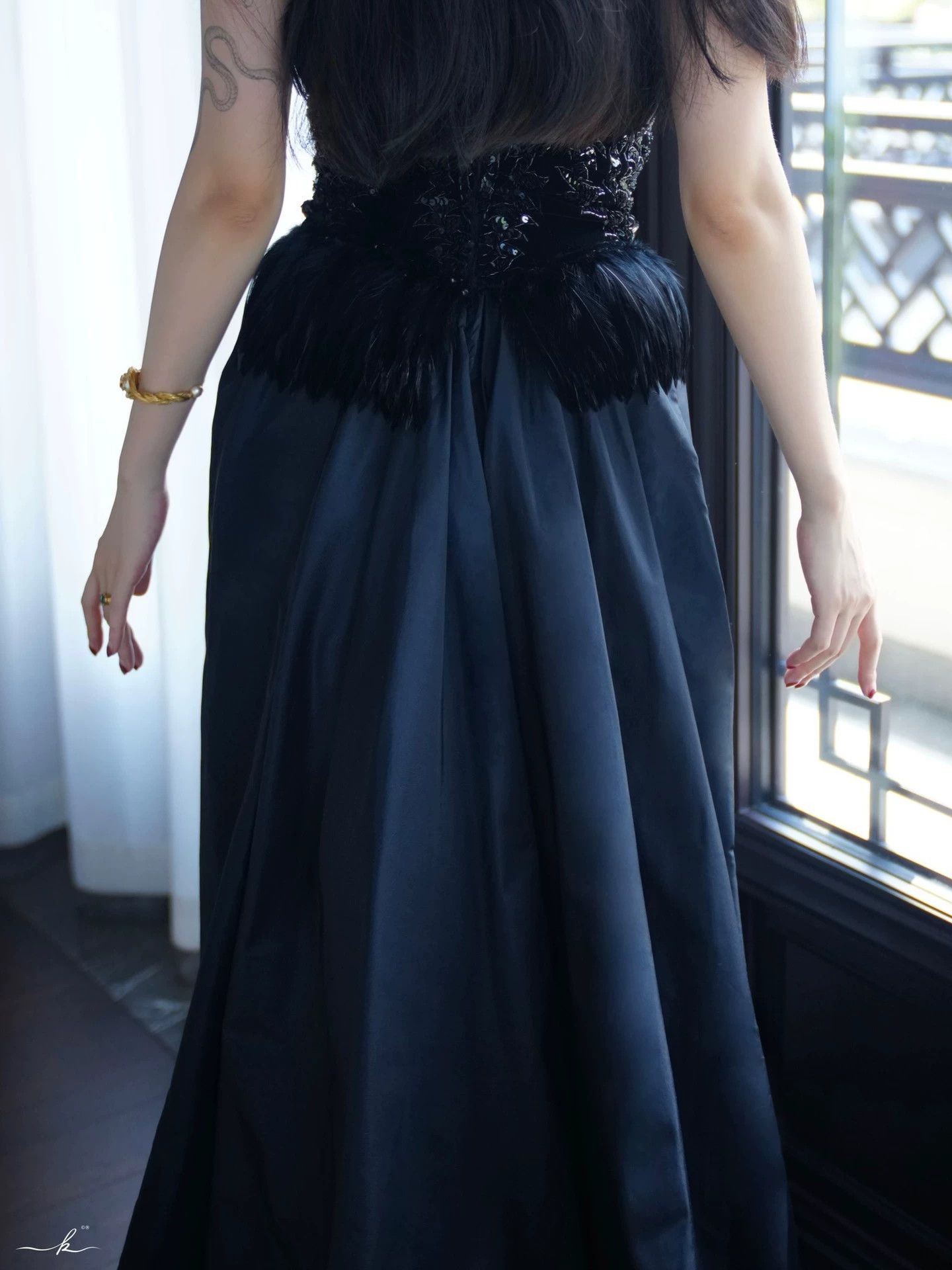 Vintage Vintage Strapless Beaded Feather Velvet Taffeta Dress Size S / US 4 / IT 40 - 3 Thumbnail