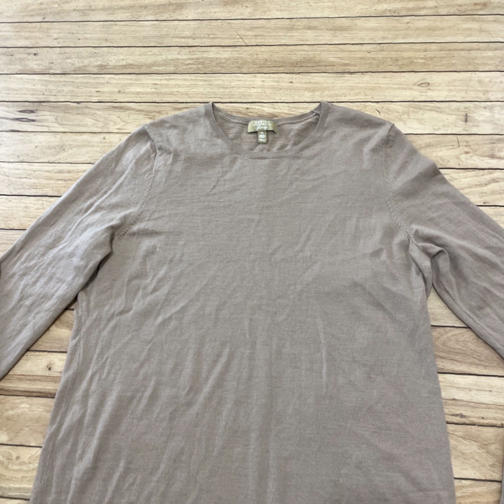 Charter Club VINTAGE Charter Club Merino Wool Sweater Women XL Tan Brown Western Boho Layer Pullover Buttonless Crew Neck Regular Size XL / US 12-14 / IT 48-50 - 4 Thumbnail