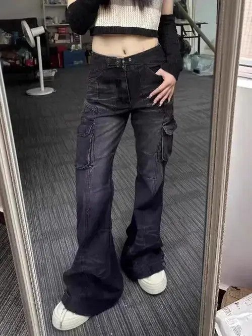 Designer × Jean Black Flare Slim Jeans Multiple Pockets Size US 34 / EU 50 - 2 Thumbnail