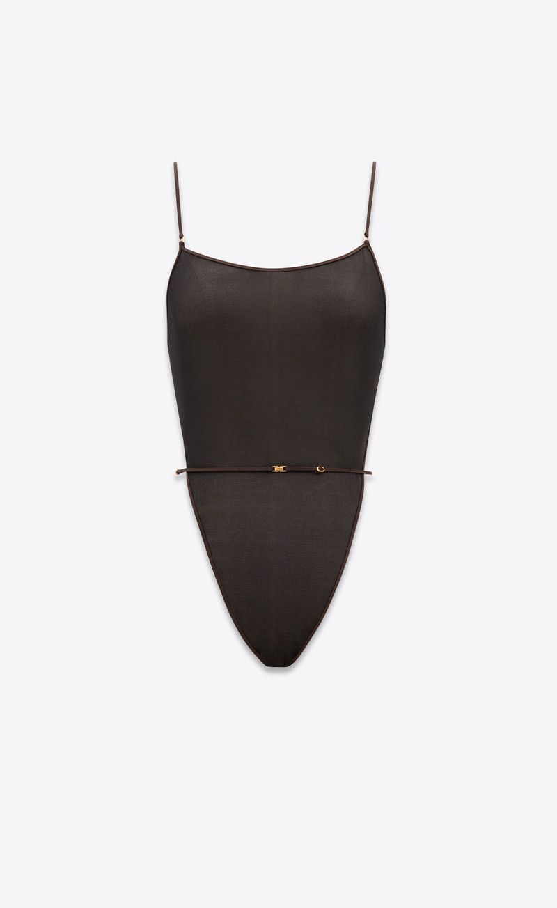 Saint Laurent Paris oc11z1125 Backless Bodysuit in Stretch Silk Georgette Black Size XS / US 0-2 / IT 36-38 - 1 Thumbnail