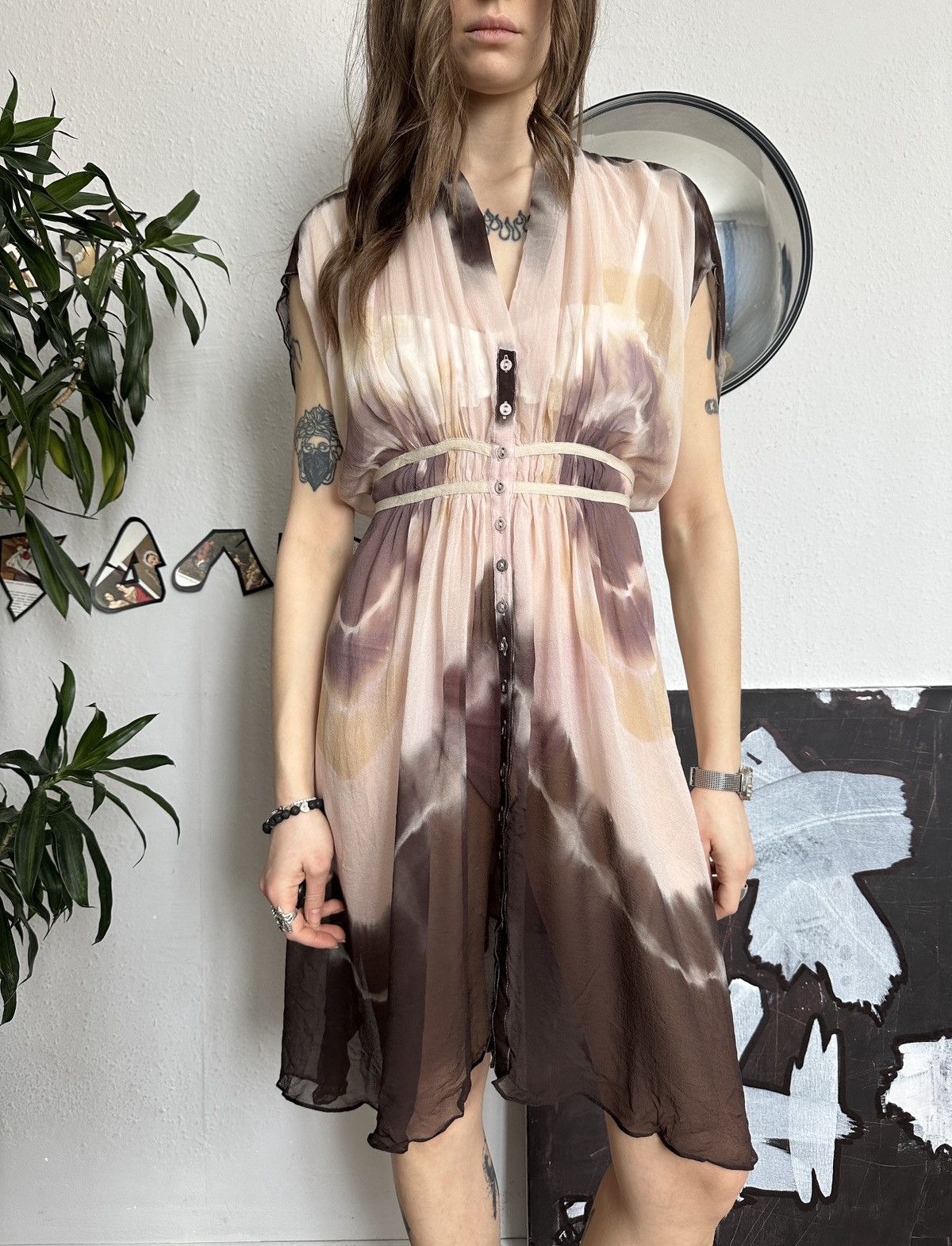 Allsaints × Vintage All Saints Tie-dye Dress Draped Silk Button up Beach Blouse Size L / US 10 / IT 46 - 2 Thumbnail