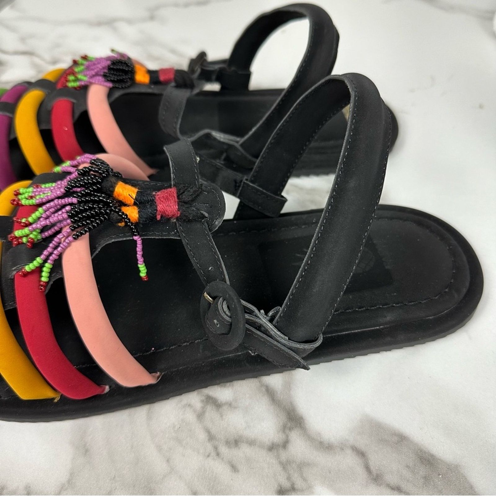 Farm Rio NEW Farm Rio Black Beaded Rainbow Boho Sandals Size 11 Size US 11 / IT 41 - 5 Thumbnail