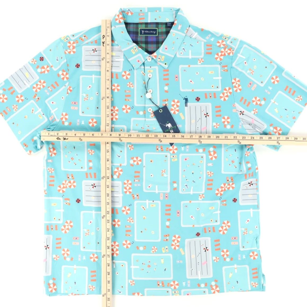 Vintage William Murray Fish Outta Water Golf Stretch Polyester All Over Print Polo Shirt Blue Men's 2XL Size US XXL / EU 58 / 5 - 3 Thumbnail