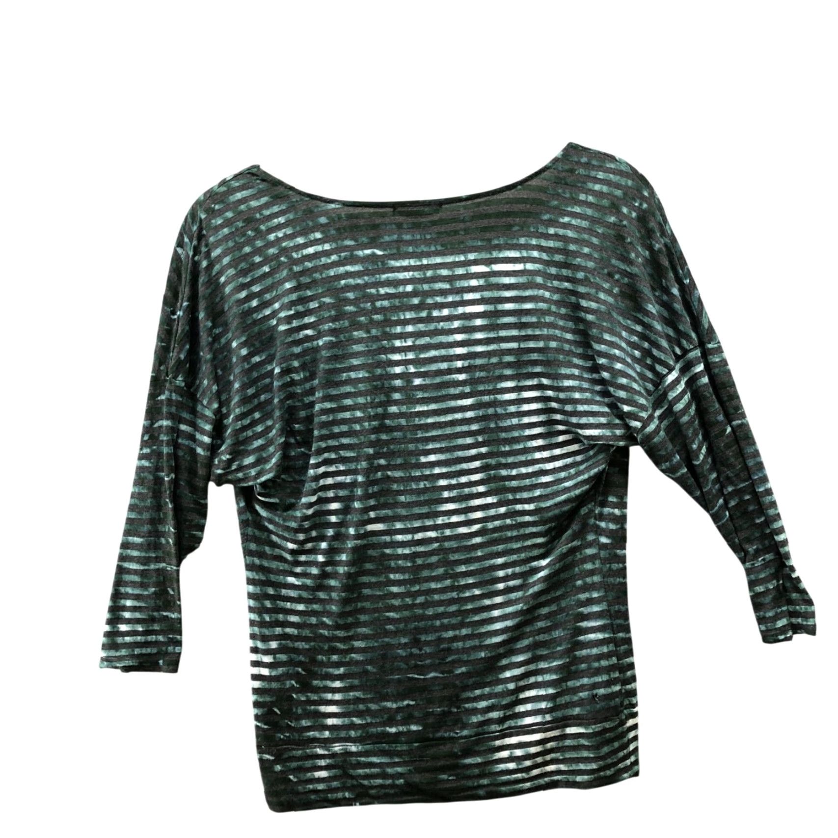 Michael Stars Michael Stars 3/4 Sleeve T Shirt Womens One Size Green Striped Cowl Neck Pima Size ONE SIZE - 2 Thumbnail