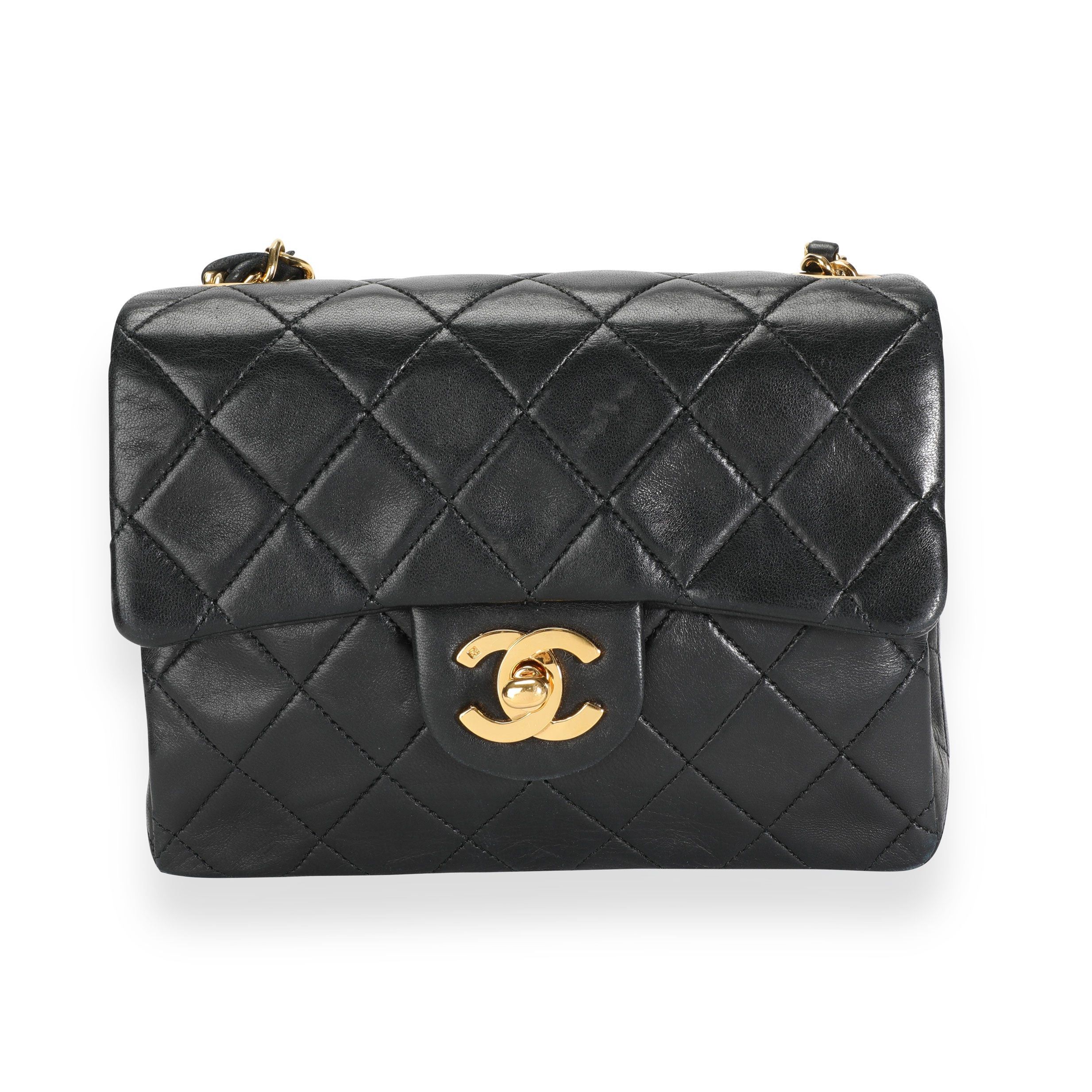 image of Chanel Vintage Black Quilted Lambskin Mini Square Classic Flap Bag, Women's