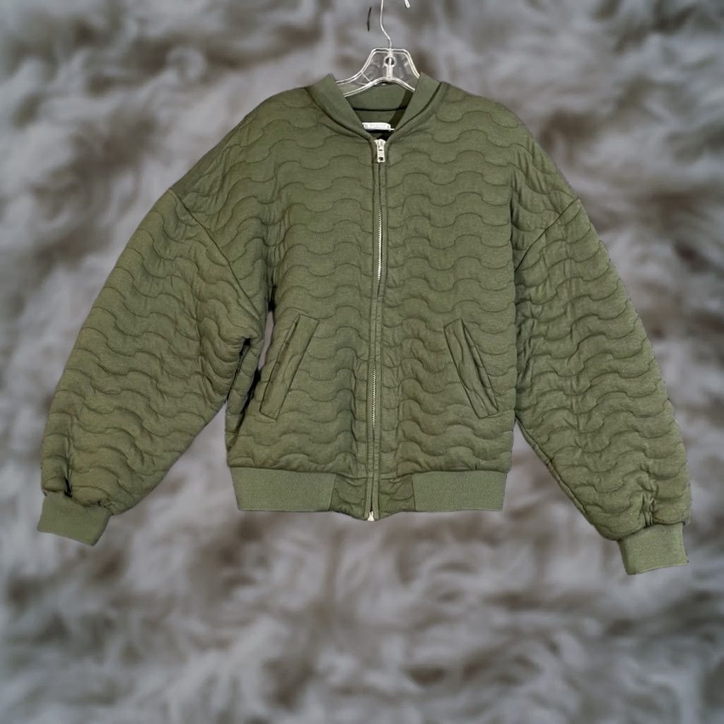 Zara ZARA Bomber Jacket Women Olive Green Quilted Full Zip Size S Outerwear Comfort Size S / US 4 / IT 40 - 1 Thumbnail