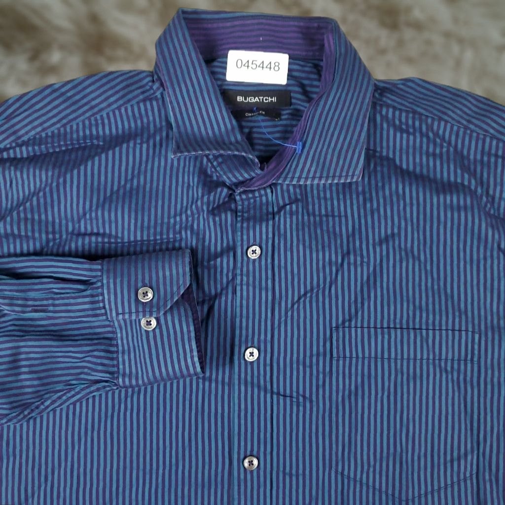 BUGATCHI Bugatchi Shirt Mens XL Blue Purple Striped Button-Up Long Sleeve Classic Fit Size US XL / EU 56 / 4 - 1 Thumbnail