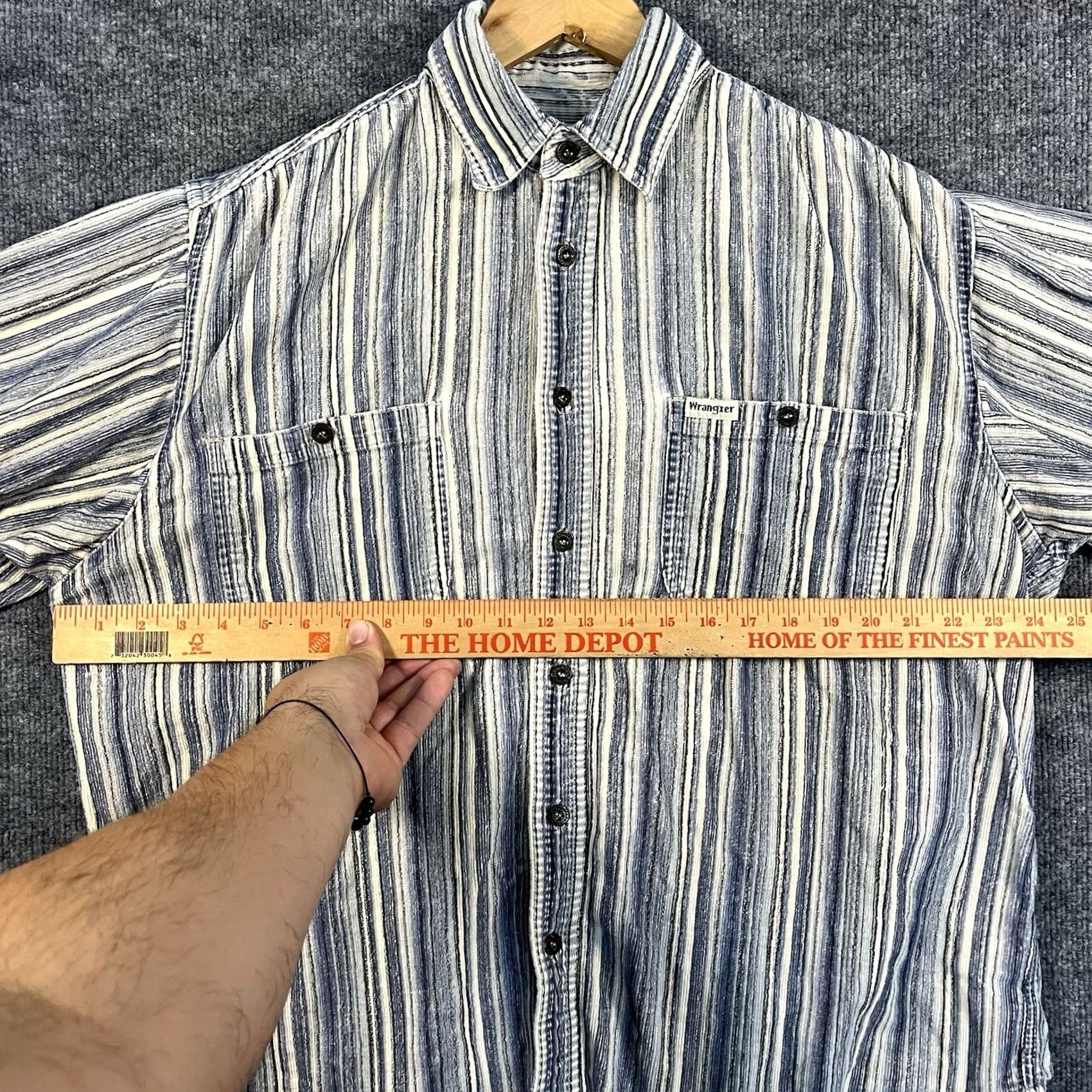 Wrangler VINTAGE Wrangler Mens Shirt Button Corduroy Striped Western 90s Brushpopper Blue Shirt Mens Regular 90s Western Buttons Pockets Size US M / EU 48-50 / 2 - 6 Thumbnail