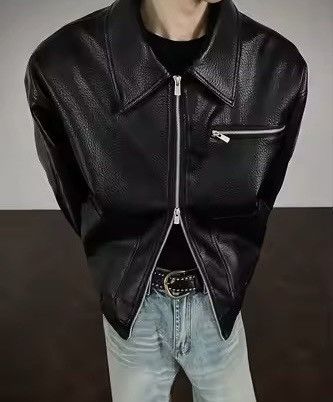 Japanese Brand PU Leather Coats Turn-down Collar Zipper Jacket Size US L / EU 52-54 / 3 - 2 Thumbnail
