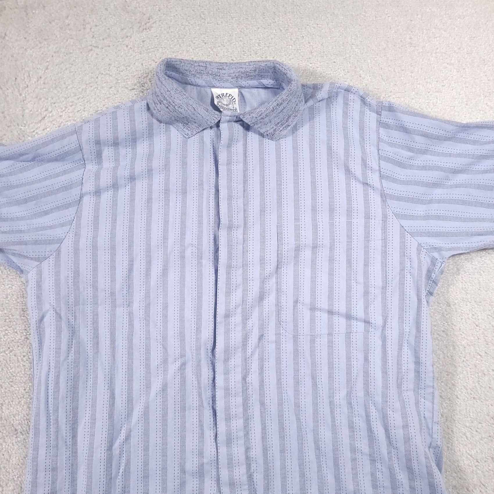 Vintage VINTAGE Manhattan Dress Shirt Light Blue Stripe Button Up Shirt Mens M USA Short Sleeve, Cotton, Regular Fit, Collared, Spread Collar, Button Closure Size US M / EU 48-50 / 2 - 3 Thumbnail