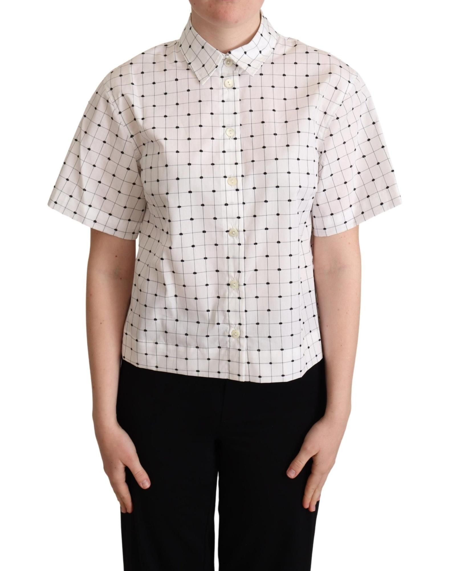 image of Dolce Gabbana Polka Dot Cotton Collared Shirt in White, Women's (Size Small)