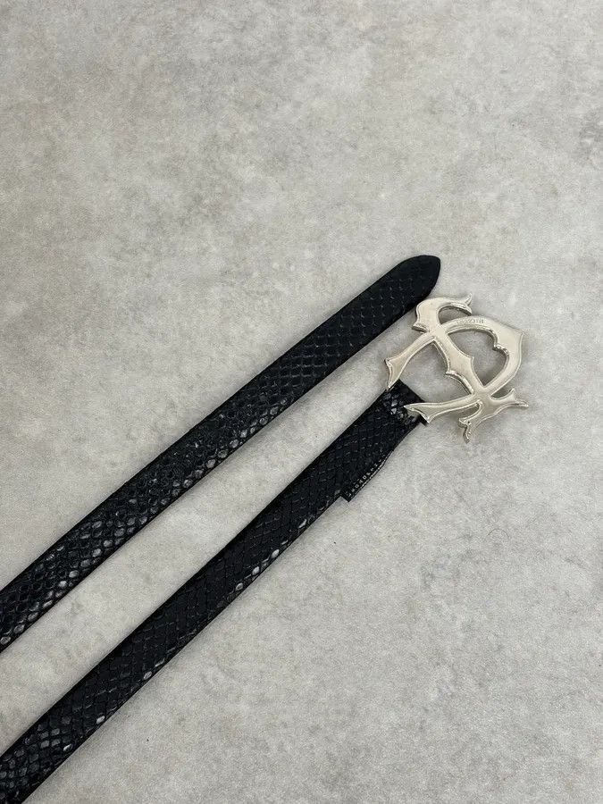 Just Cavalli 2010s Cavalli Black Signature Python Embossed Leather Belt Size ONE SIZE - 4 Thumbnail