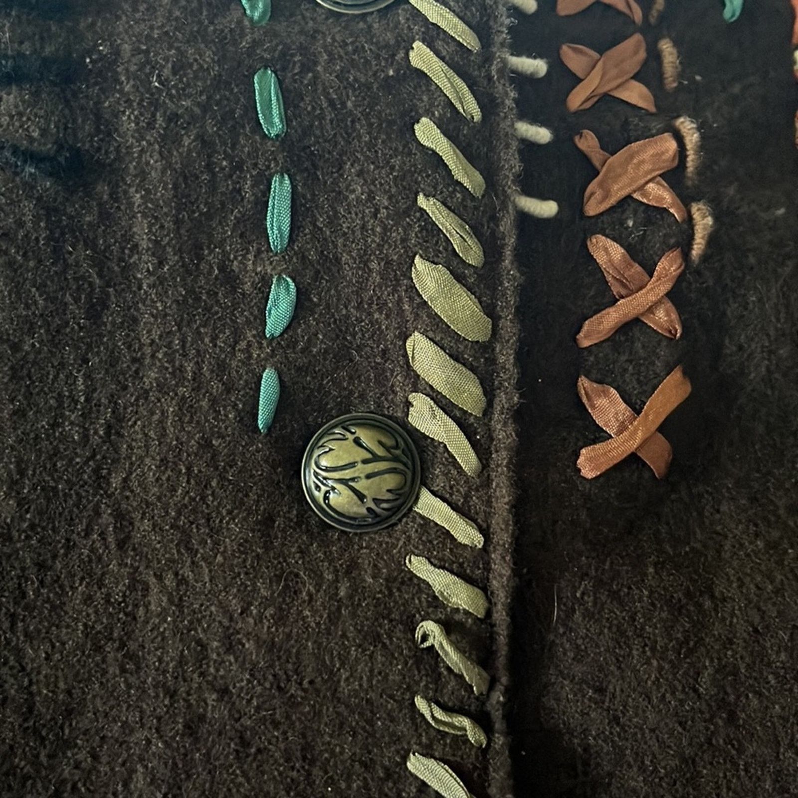 Other Icelandic Design 100% Wool Jacket, Brown Suede Beaded Size M / US 6-8 / IT 42-44 - 3 Thumbnail