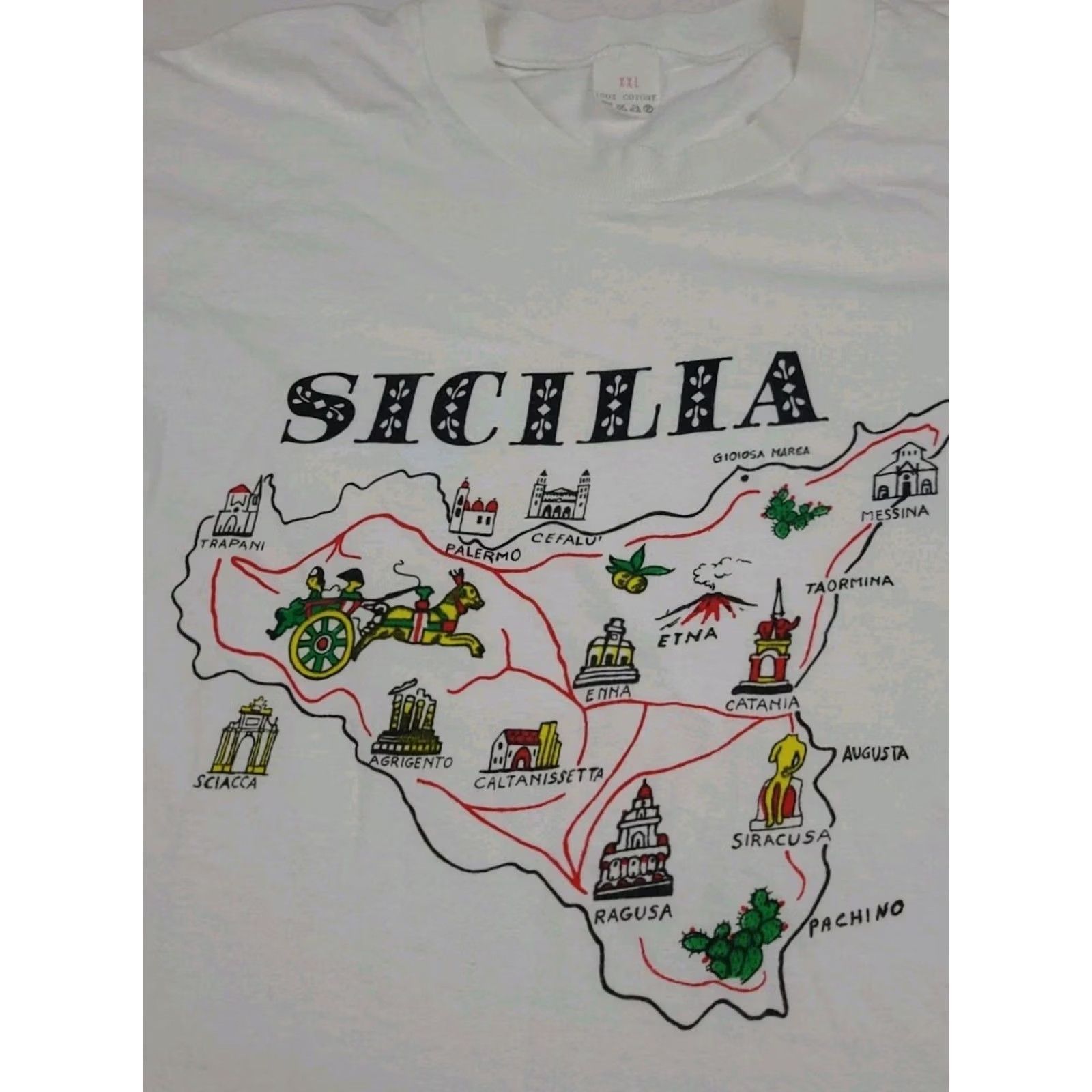 Vintage Vintage Sicilia Sicily Map Art Print T Shirt Vtg 80s 90s Rare Artwork Cotton Size US S / EU 44-46 / 1 - 3 Thumbnail