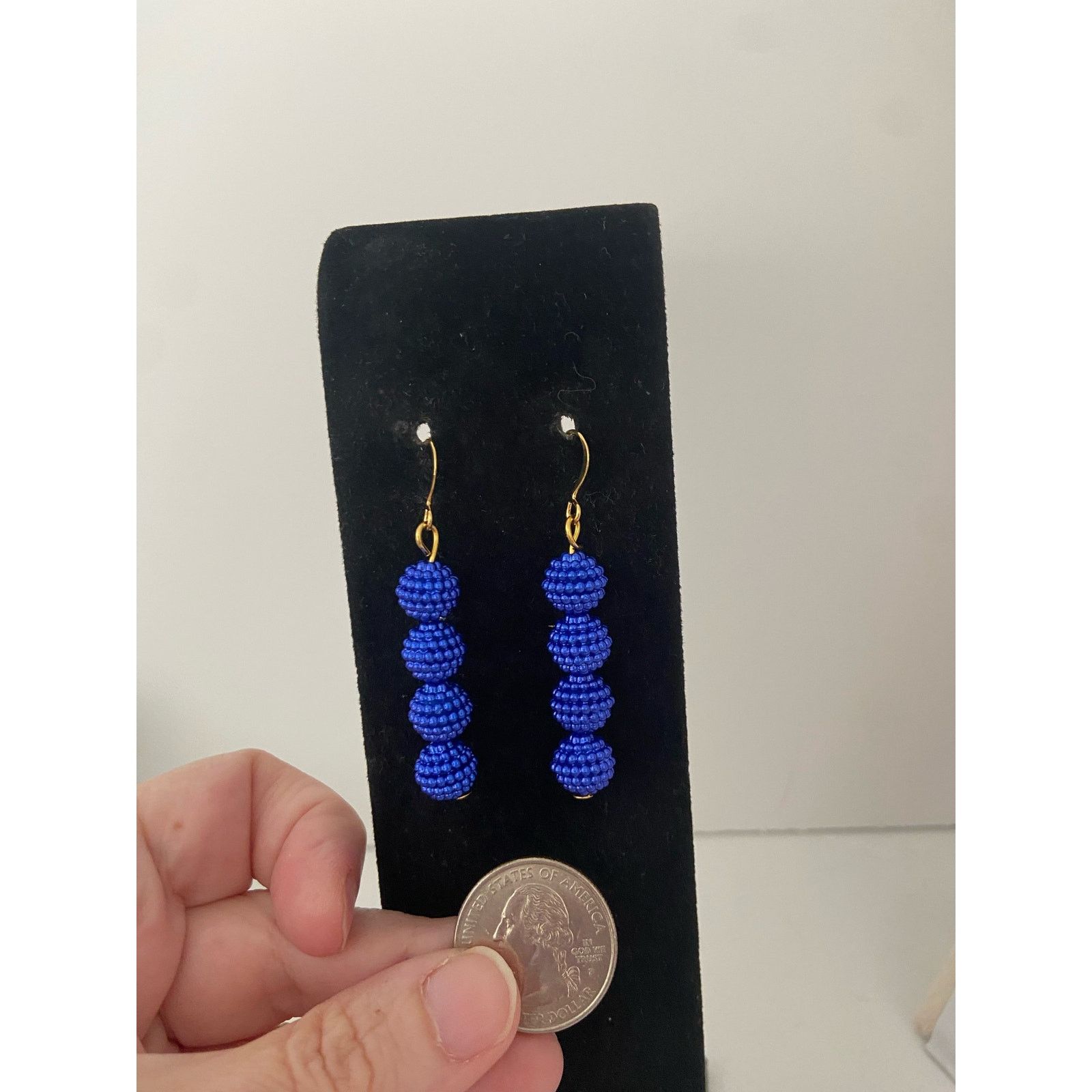 Other Pebbled blue bead earrings gold tone Size ONE SIZE - 2 Thumbnail