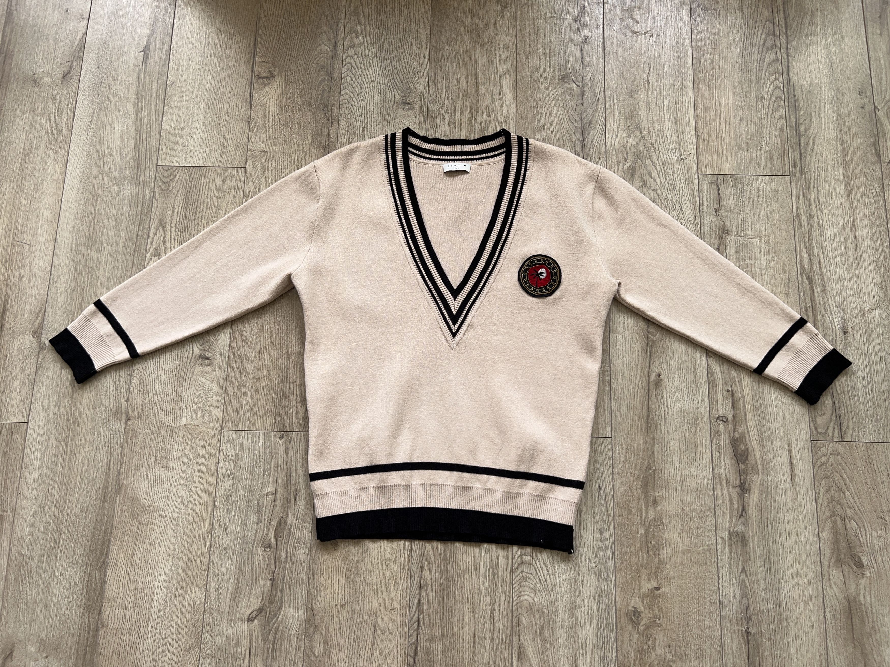 Designer × Sandro SANDRO Paris Palm Tree College Jumper V Neck Size 1 S Size S / US 4 / IT 40 - 5 Thumbnail
